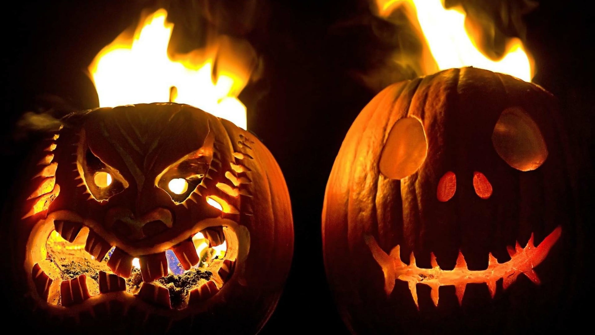 black background, creativity, halloween, representation, jack o lantern, art and craft, food, jack o lantern, close-up, food and drink, decoration, lighting, HD Wallpaper