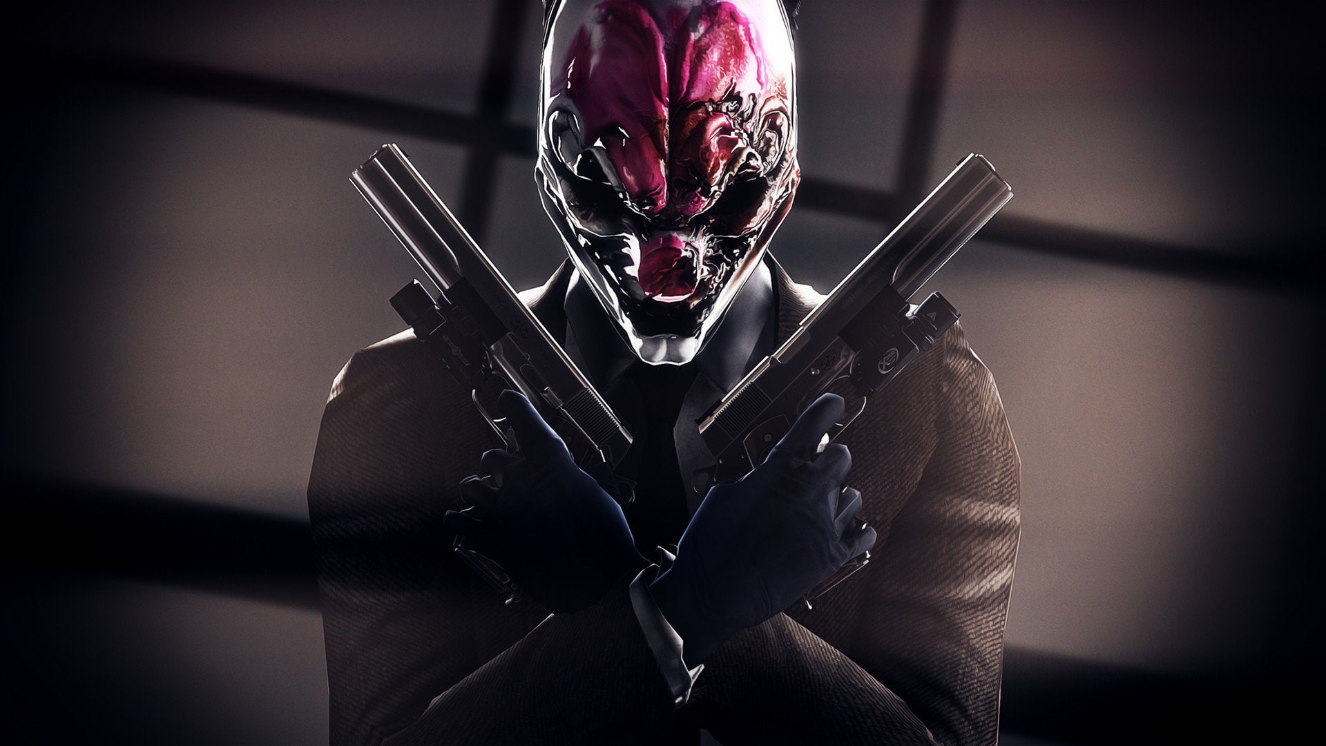 close-up, weapon, aggression, indoors, social issues, violence, dark, metal, black color, Payday 2, sport, gun, sign, warning sign, people, protection, HD Wallpaper