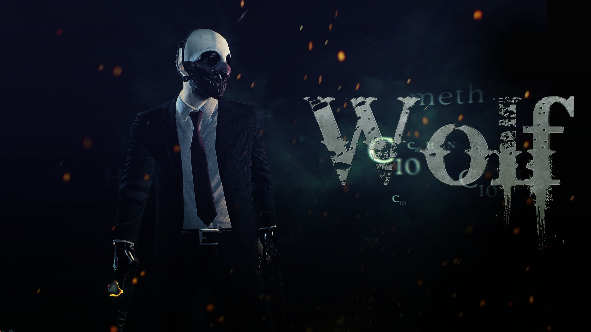 dark, occupation, black, 1080P, one person, night, communication, standing, business person, dress, s, males, mask, suit, white, real people, young adult, HD Wallpaper