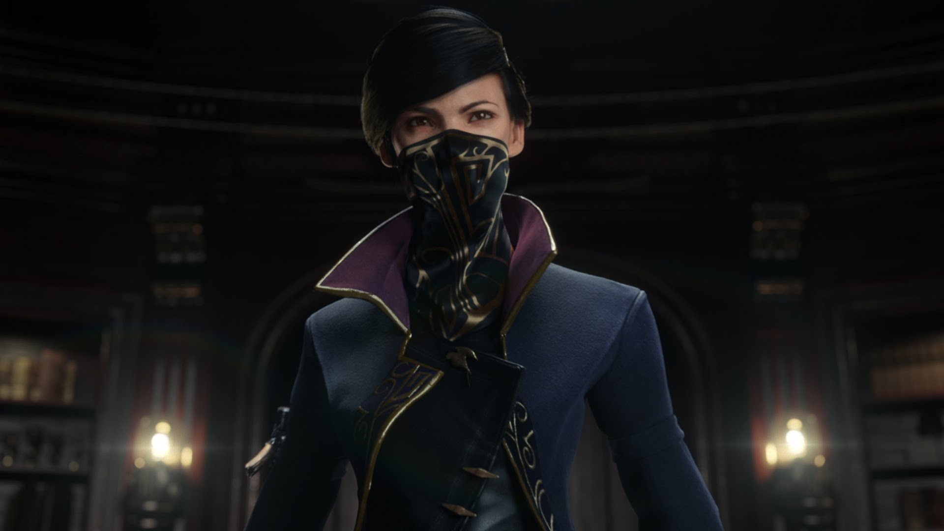 1080P, night, standing, adult, focus on foreground, Emily Kaldwin, front view, clothing, confidence, young adult, low angle view, Dishonored 2, waist up, HD Wallpaper
