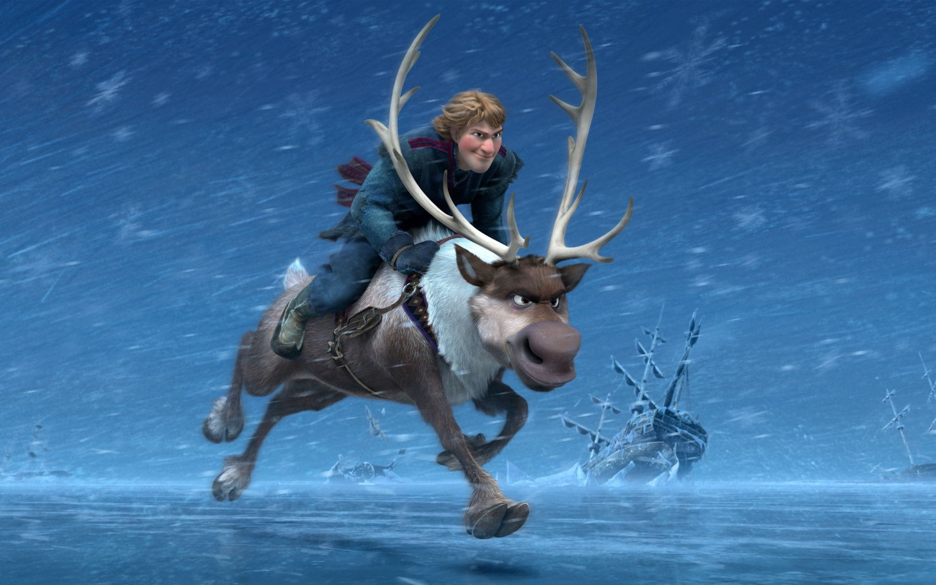 arms raised, snow, nature, Movie, portrait, people, one animal, Kristoff (Frozen), winter, Sven (Frozen), deer, day, motion, 1080P, Frozen (Movie), Frozen, HD Wallpaper