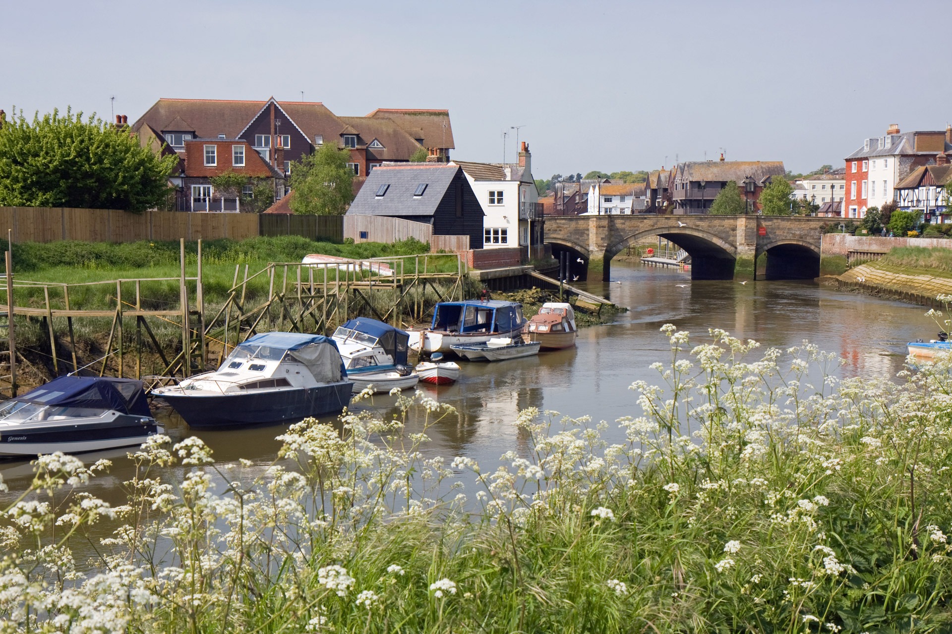 view, day, grass, moored, arun, river, boat, no people, house, nautical vessel, arundel, water, residential district, building exterior, building, plant, HD Wallpaper