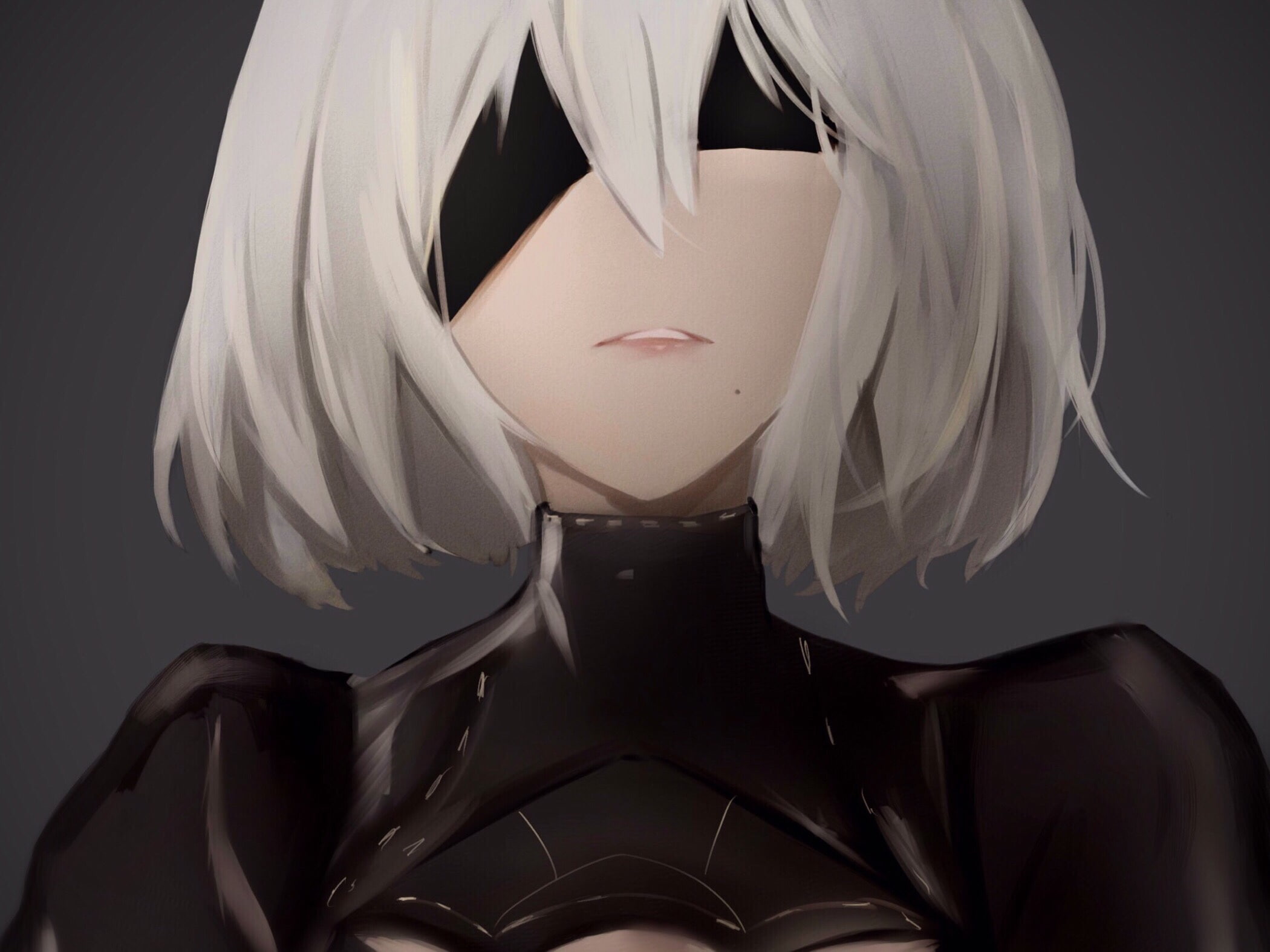 hair, close-up, women, real people, Nier: Automata, adult, black background, portrait, standing, human face, headshot, NieR, one person, young adult, front view, HD Wallpaper