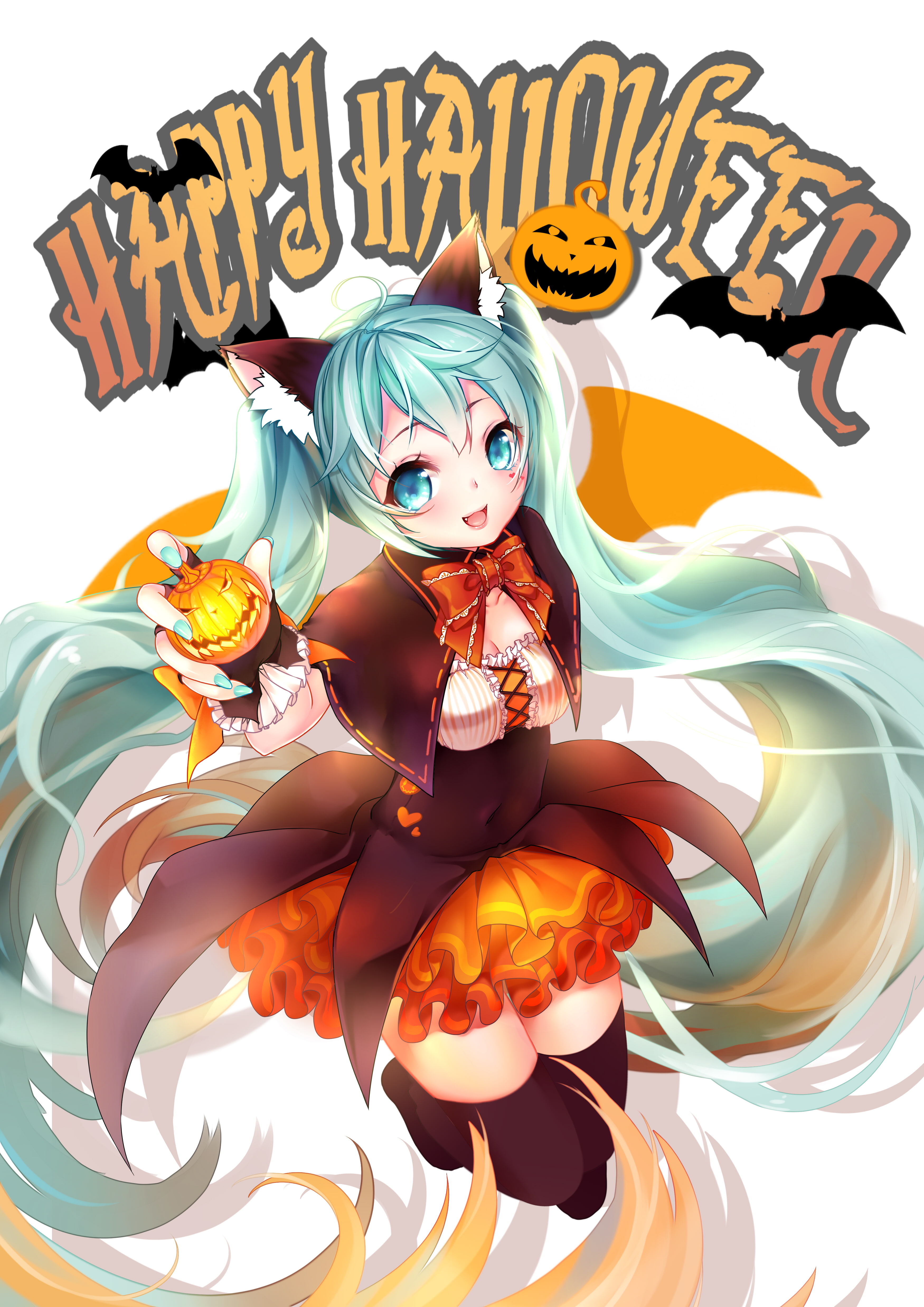 indoors, celebration, Halloween, witch, multi colored, adult, neko ears, western script, paint, creativity, pumpkin, looking at camera, portrait, studio shot, Phone HD Wallpaper