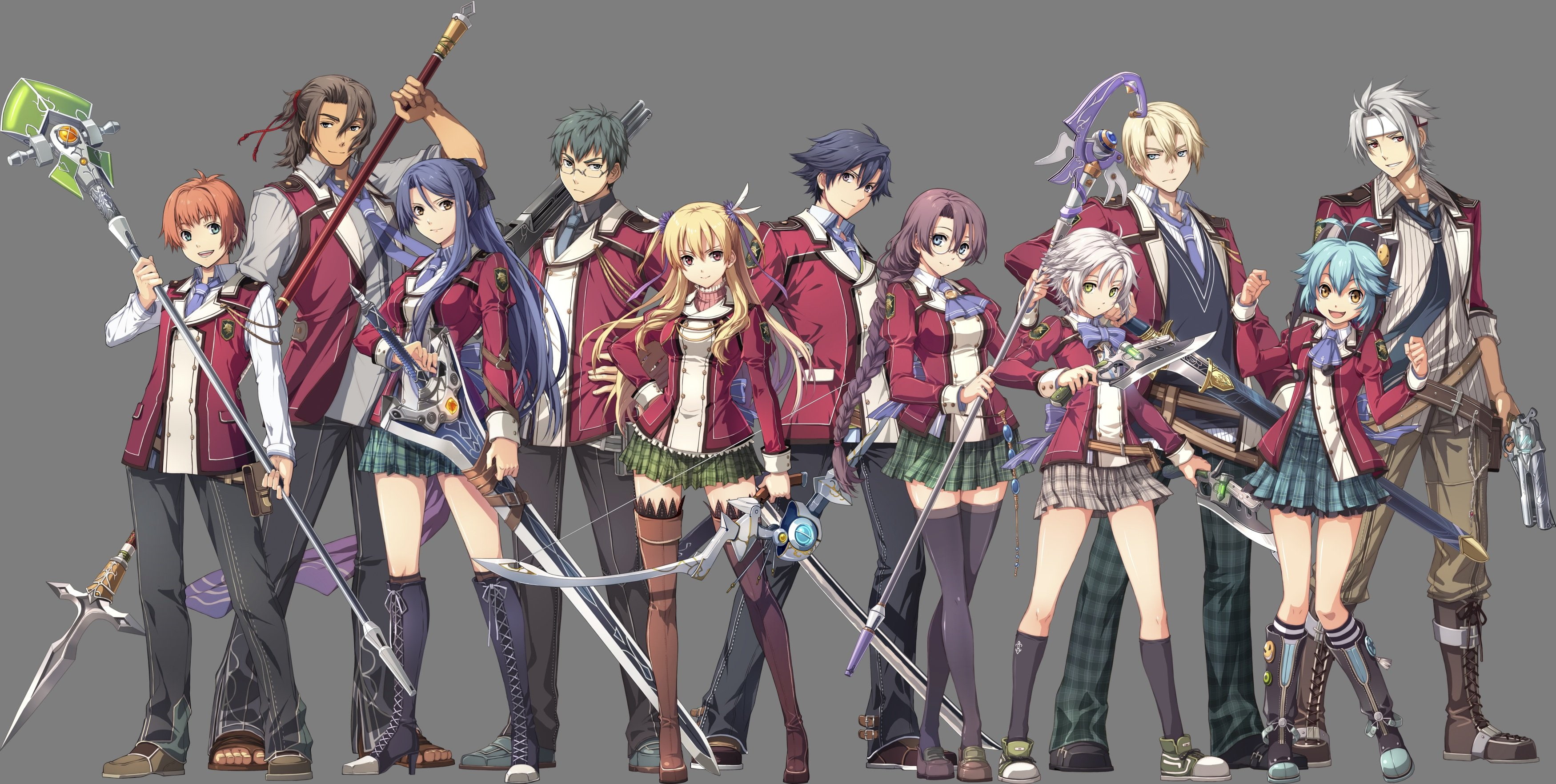 transparent, fie, sword, gun, albarea, claussell, weapon, kiseki, seifuku, enami, eliot, falcom, gaius, thighhighs, worzel, glasses, katsumi, sen, jusis, HD Wallpaper