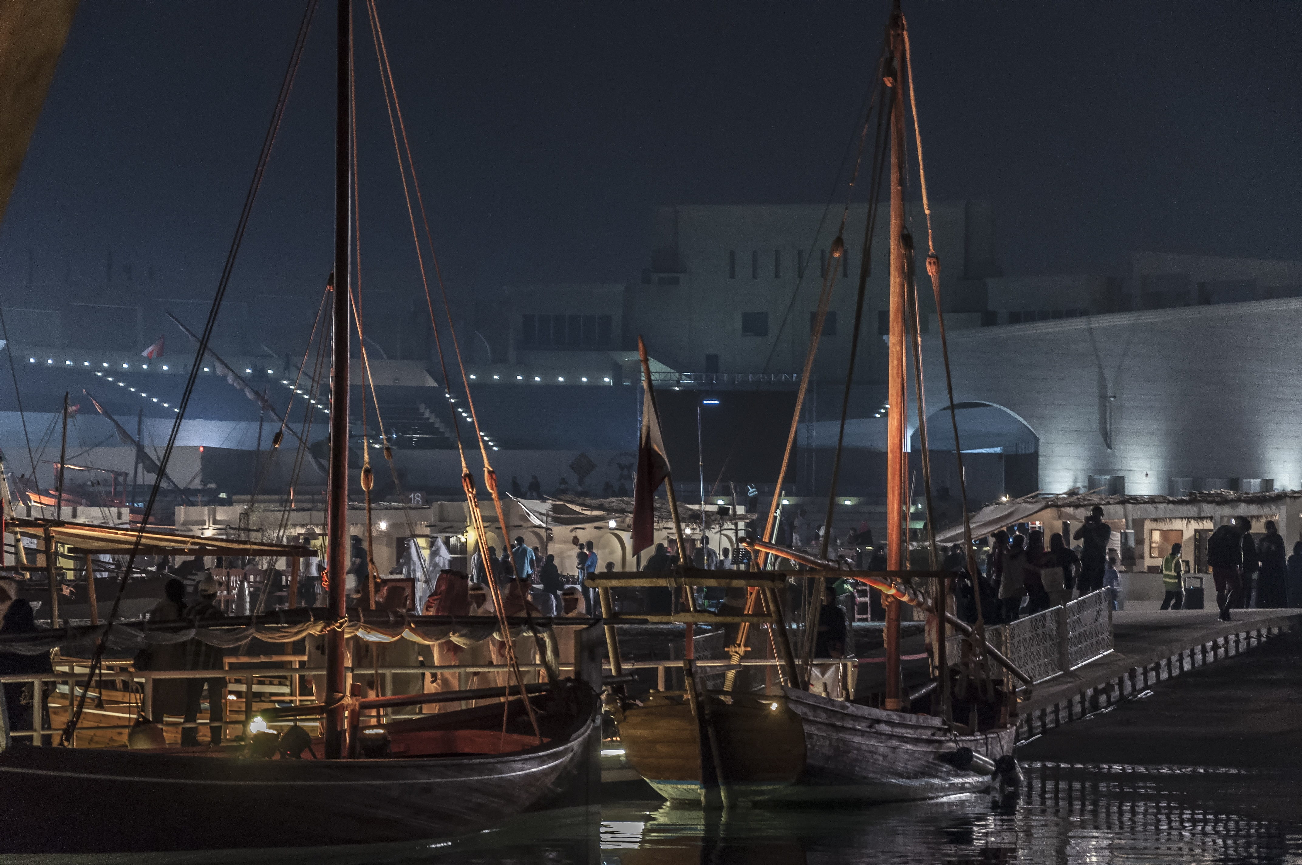 sailboat, no people, moored, nature, pole, harbor, 4K, katara, architecture, pier, mast, qatar, built structure, port, 2017, commercial dock, mode of transportation, HD Wallpaper