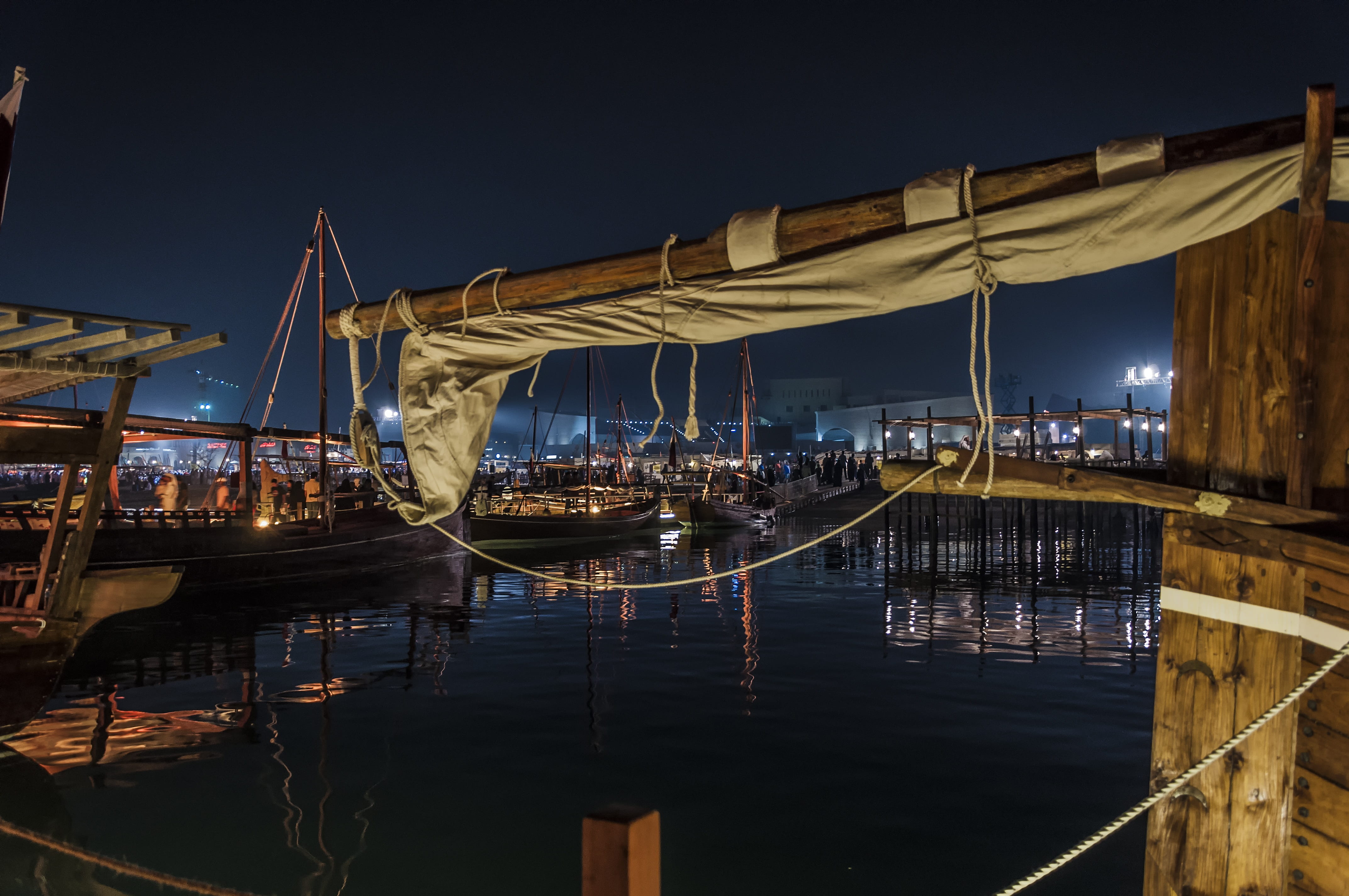 built structure, 2017, clear sky, illuminated, sky, dhow festival, nature, building exterior, transportation, harbor, no people, nautical vessel, water, HD Wallpaper