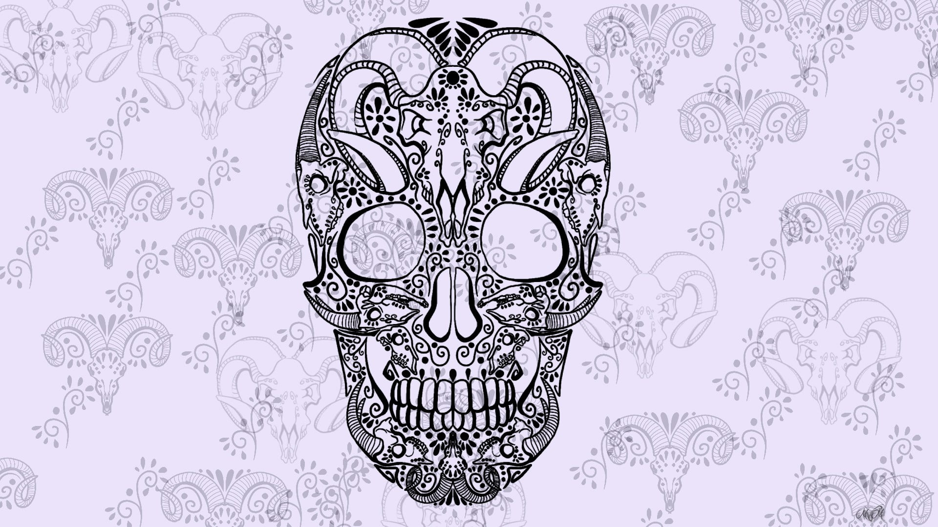 calavera, skull, portrait, floral pattern, body part, black, close-up, design, pattern, shape, craft, indoors, human face, sketch, 1080P, artwork, digital art, HD Wallpaper
