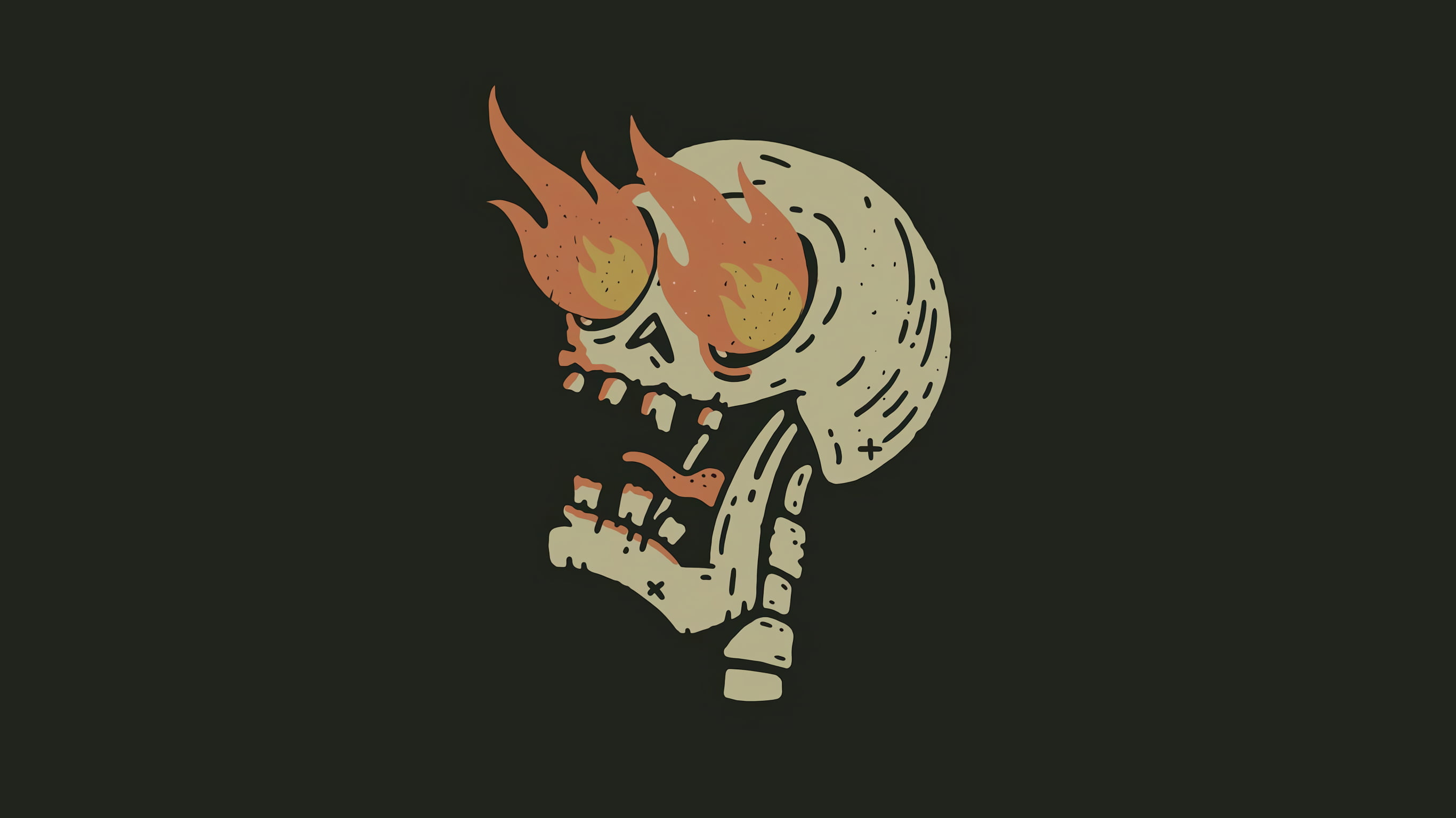 Skull and Bones, 2K, fire, digital, skull, minimalism, calavera, simple background, simple, HD Wallpaper