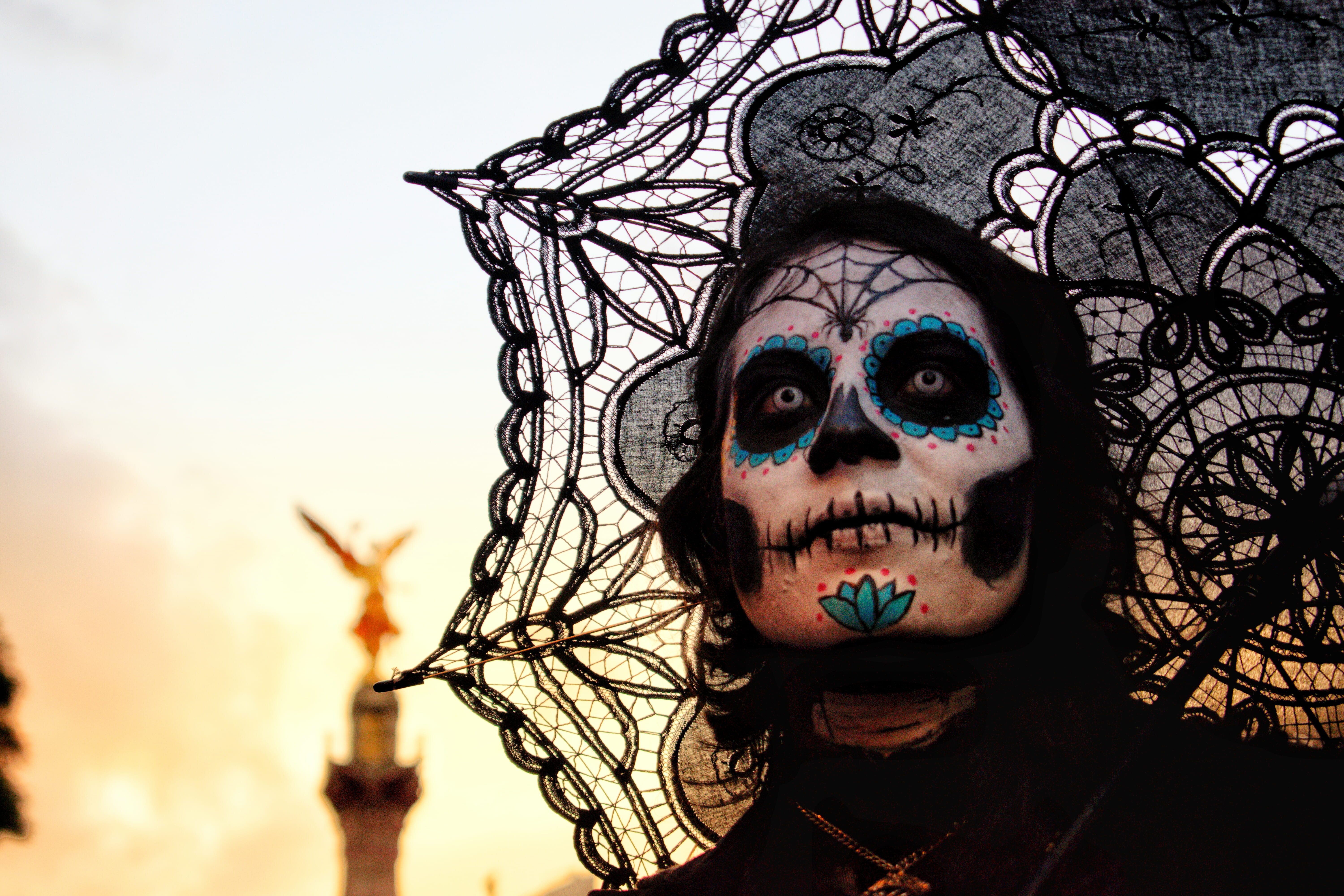 skull, sky, adult, evil, face, one person, art, halloween, human body part, body part, men, front view, celebration, spooky, paint, looking at camera, outdoors, HD Wallpaper