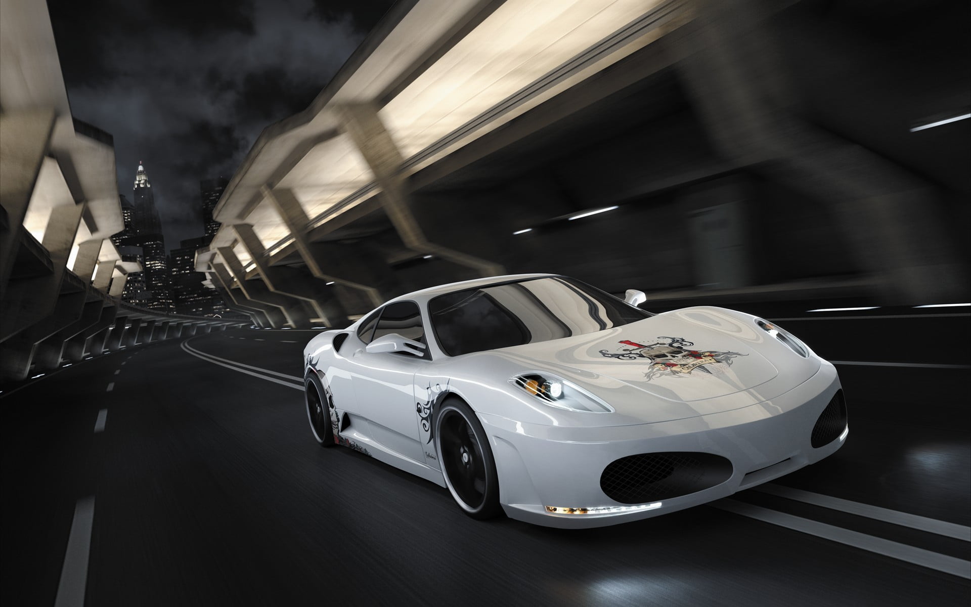 speed, built structure, 1080P, mode of transportation, no people, car, Ferrari F430, motion, night, architecture, indoors, travel, parking garage, transportation, HD Wallpaper