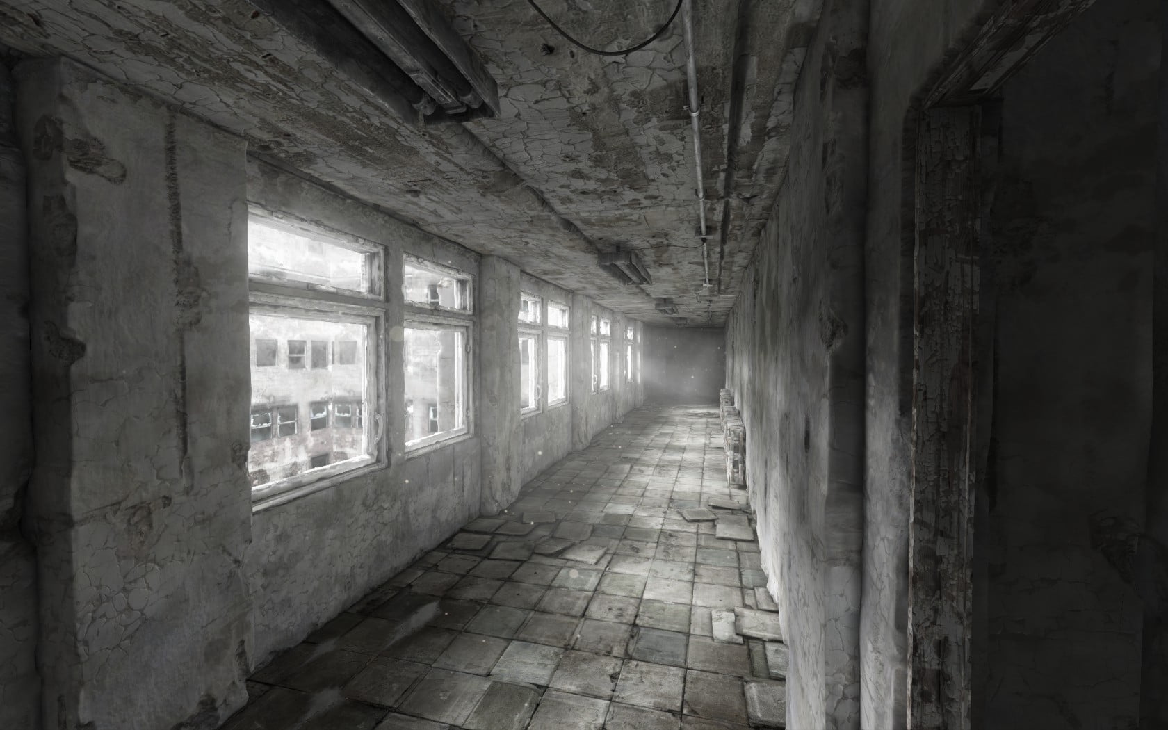 architecture, spooky, corridor, weathered, concrete, built structure, abandoned, day, indoors, no people, old, empty, building, video games, deterioration, HD Wallpaper