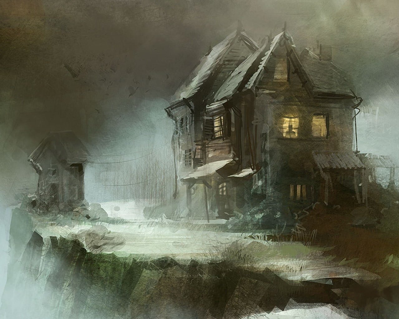 home, nature, window, abandoned, built structure, history, building exterior, spooky, old, painting, day, architecture, gray, fantasy art, obsolete, run-down, HD Wallpaper
