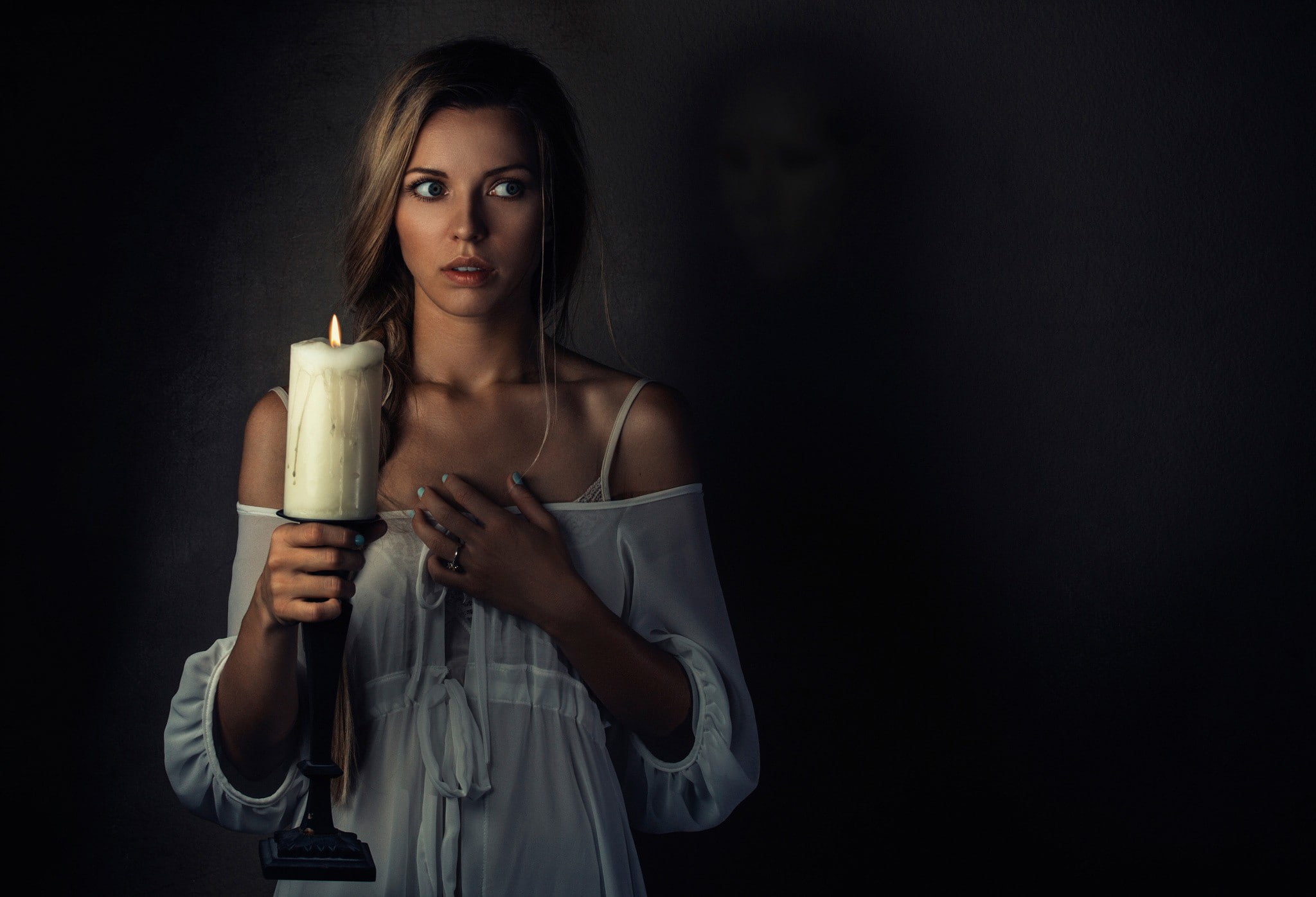 spooky, 1080P, candles, women, ghost, HD Wallpaper