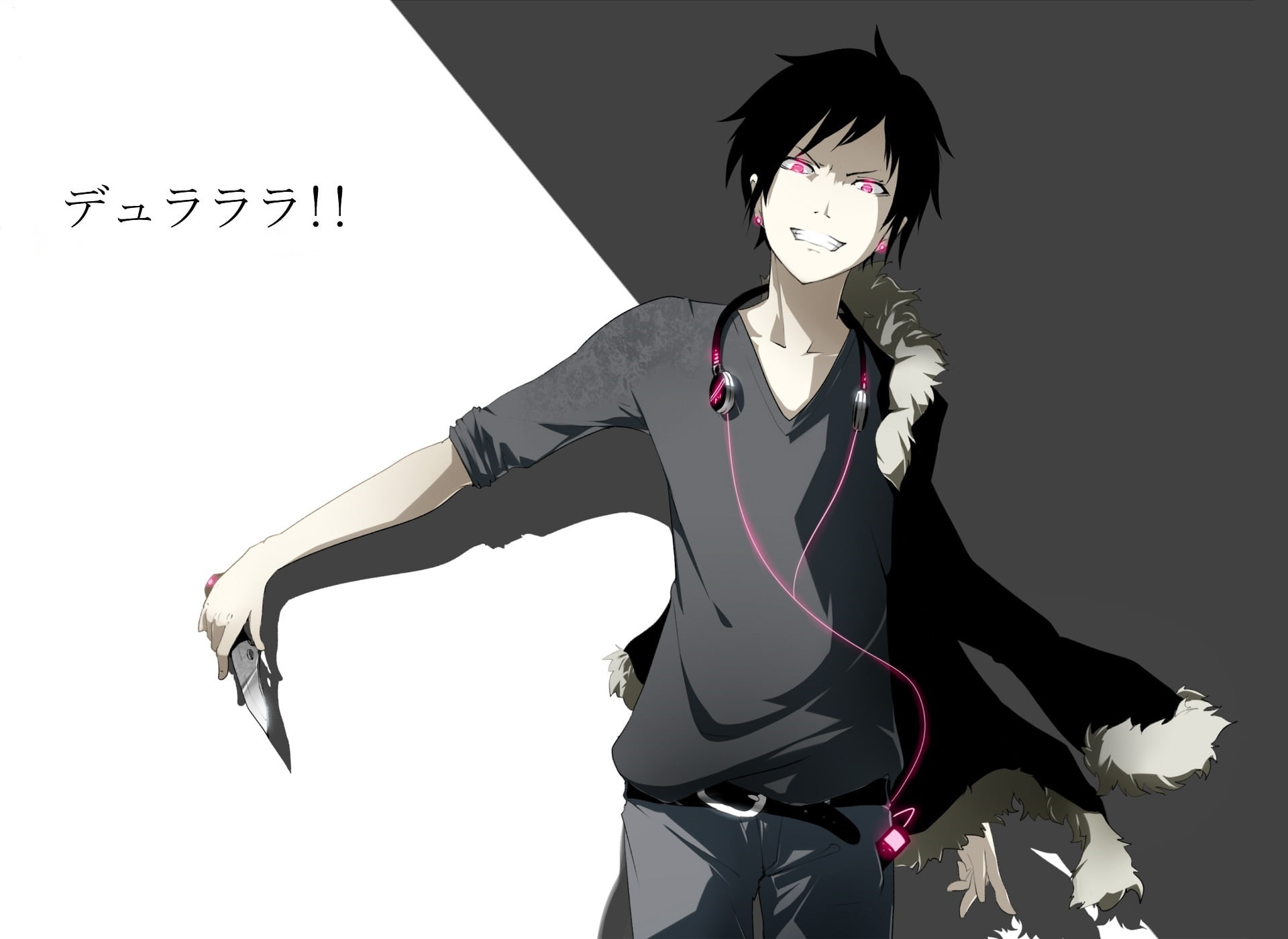 bully, burning eyes, obsessed, Durarara!, art, Durarara!!, knife, 1080P, Ogipote, Orihara Izaya, sadist, evil eye, HD Wallpaper