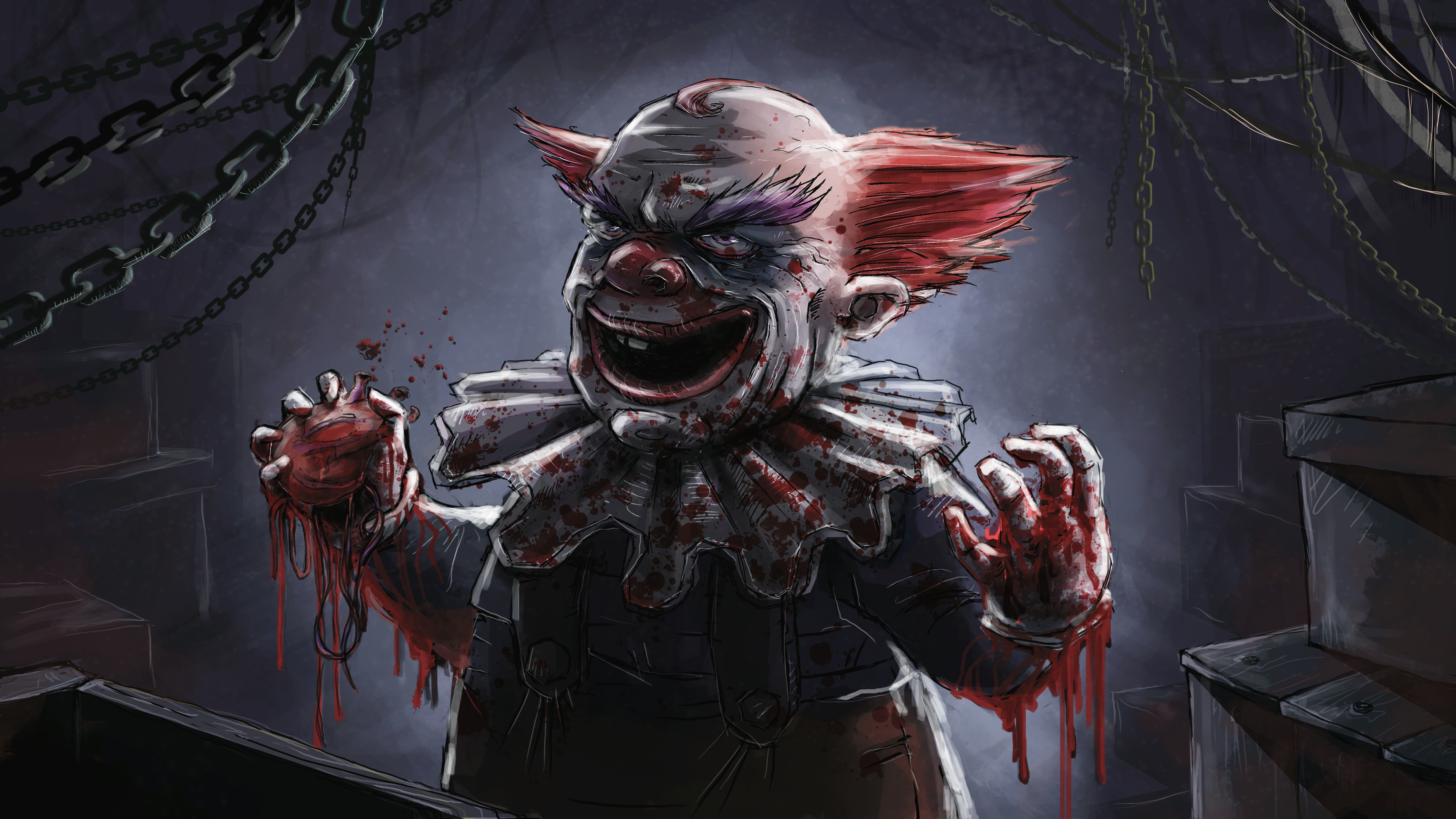 horror, 5K, blood, artwork, clowns, HD Wallpaper