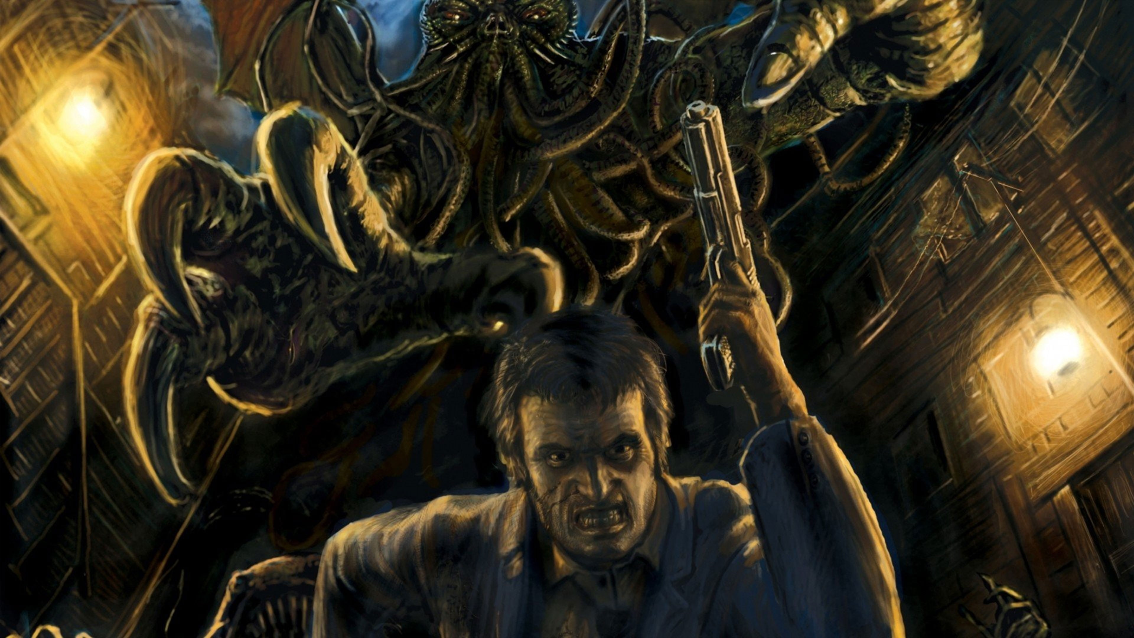 suit, grab, Call of Cthulhu: The Official Video Game, man, E3 2017, monster, black, trying, 4k, poster, 4K, HD Wallpaper