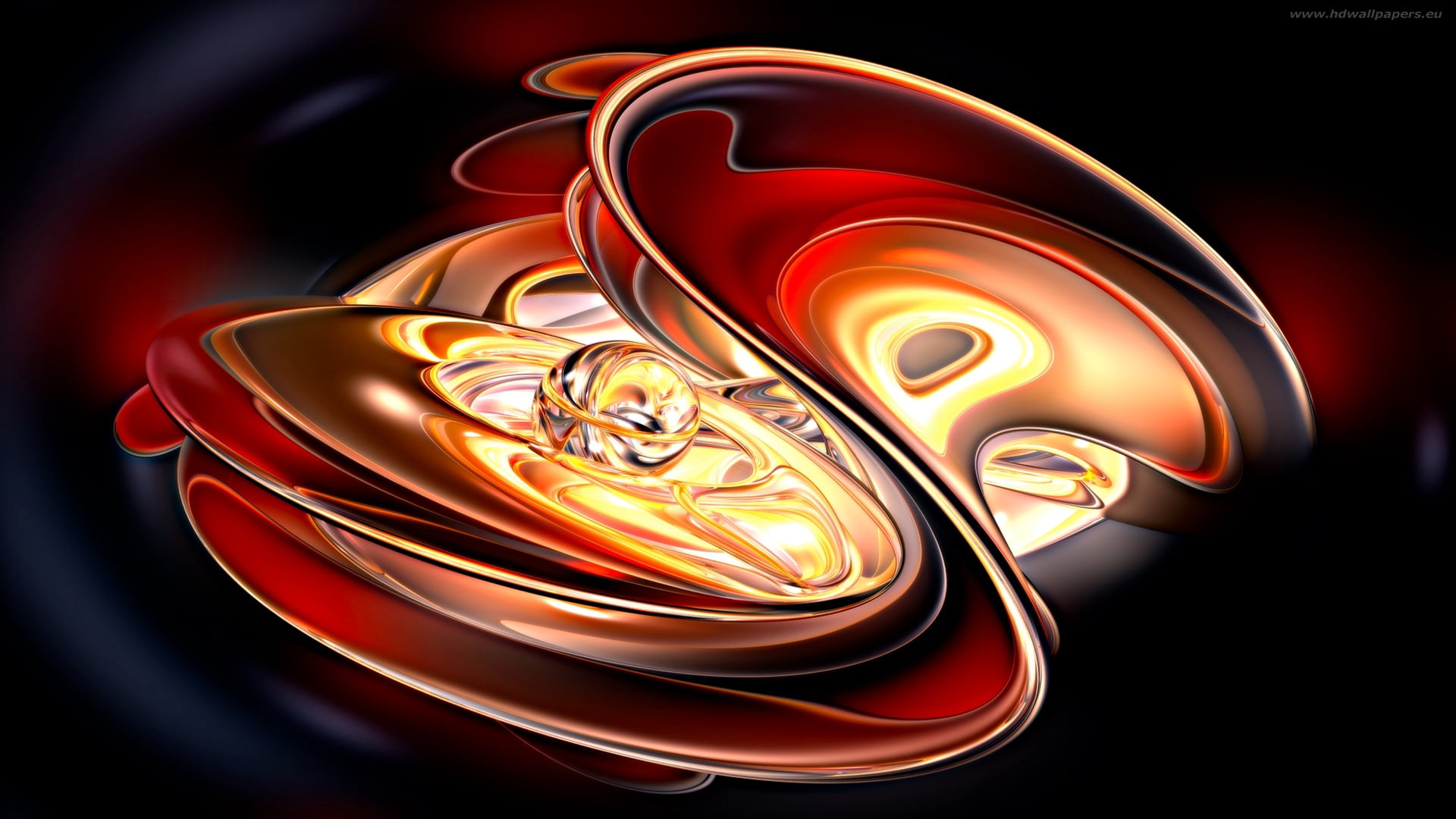 metal, gold Colored, shape, curve, creativity, backgrounds, red, no people, gift, glowing, close-up, shiny, container, blue, digital, reflection, studio shot, HD Wallpaper