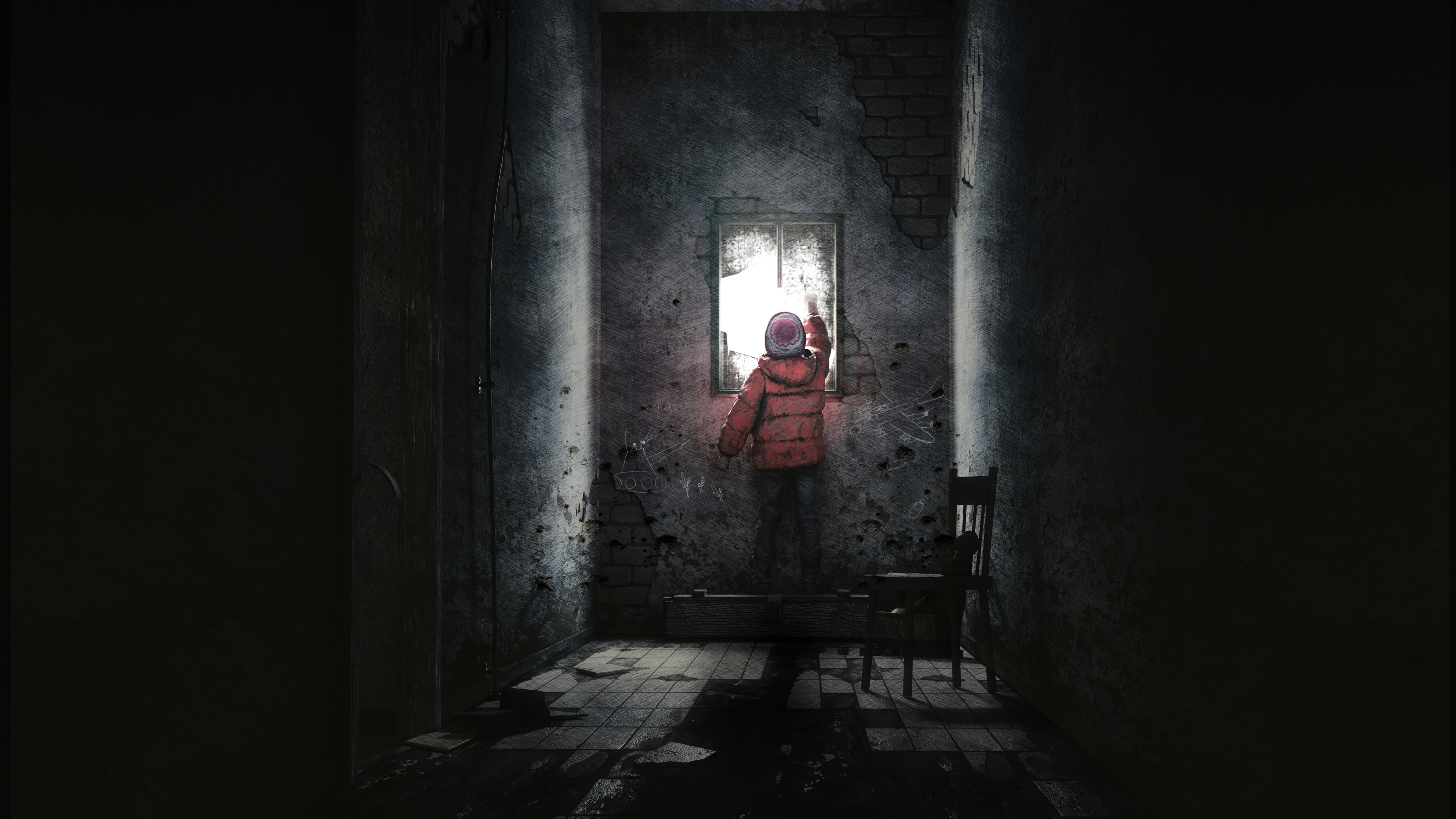 toddler, wearing, Best Game, 4K, window, quest, Xbox One, PS4, reaching, pink, pane, jacket, This War of Mine: The Little Ones, HD Wallpaper