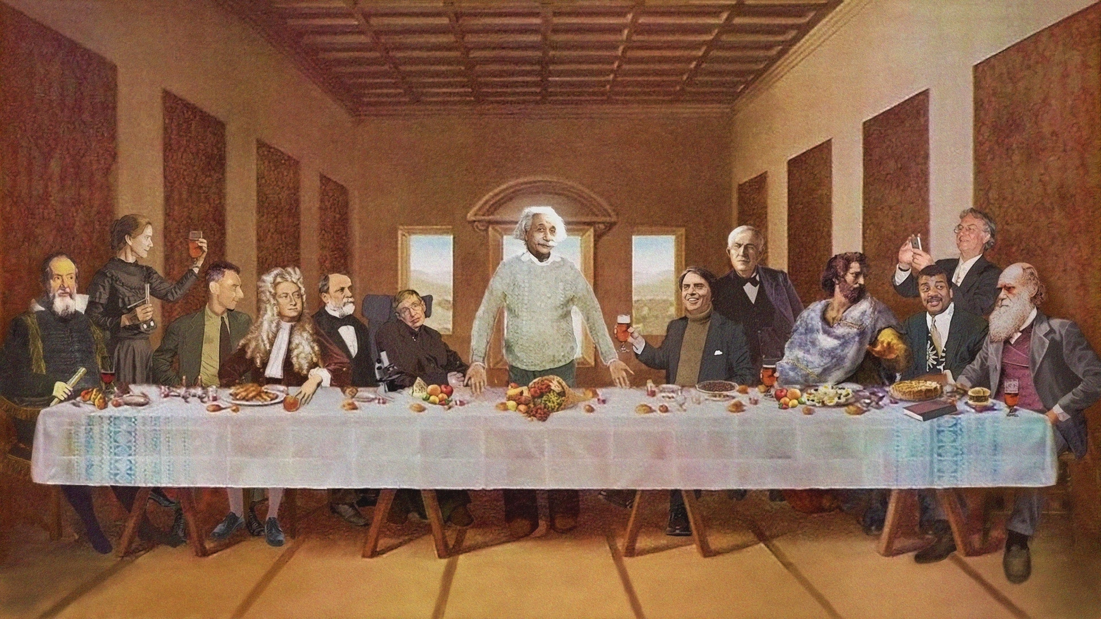 einstein, hawking, albert, stephen, supper, 4K, HD Wallpaper