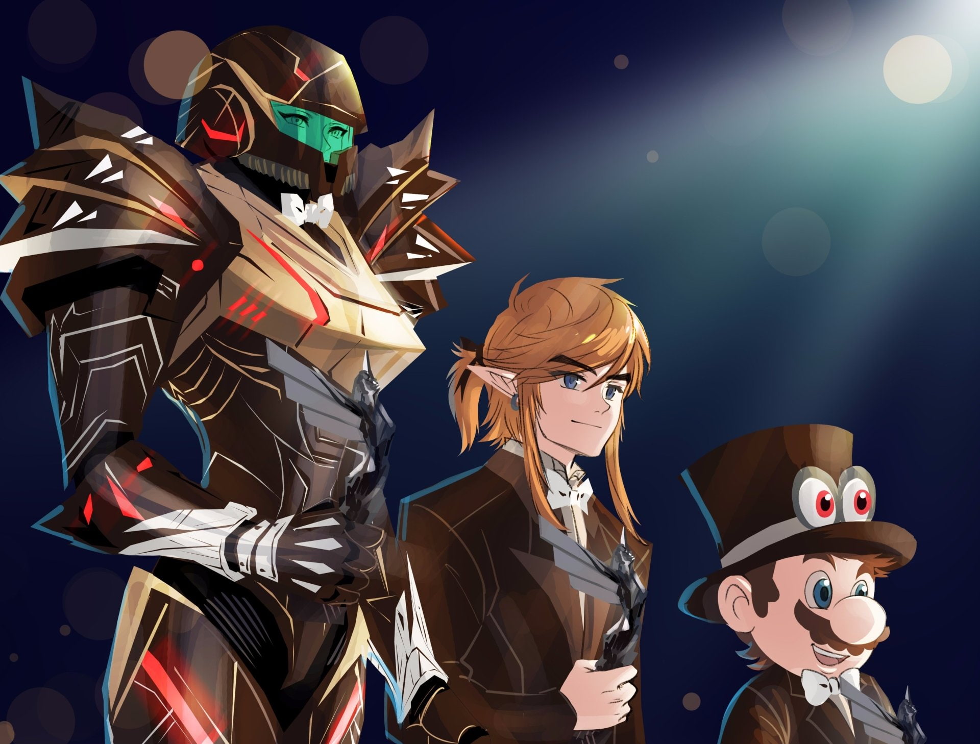 The Legend of Zelda: Breath of the Wild, mask - disguise, human representation, Mario, three quarter length, Crossover, spooky, obscured face, Link, Video Game, HD Wallpaper