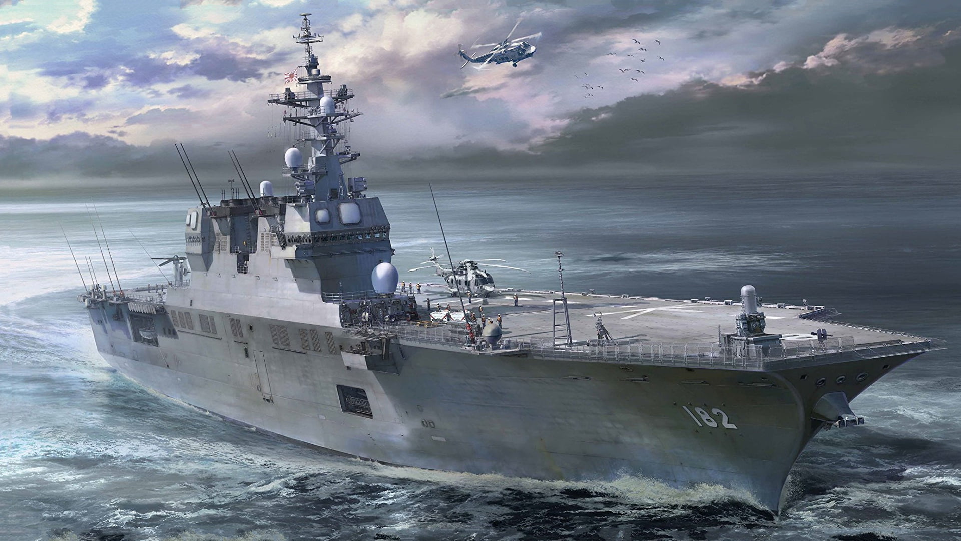 DDH-182, 1080P, Maritime self-defense force of Japan, The Japanese Navy, Destroyers-helicopter carrier " Hyuga", JS Ise, HD Wallpaper