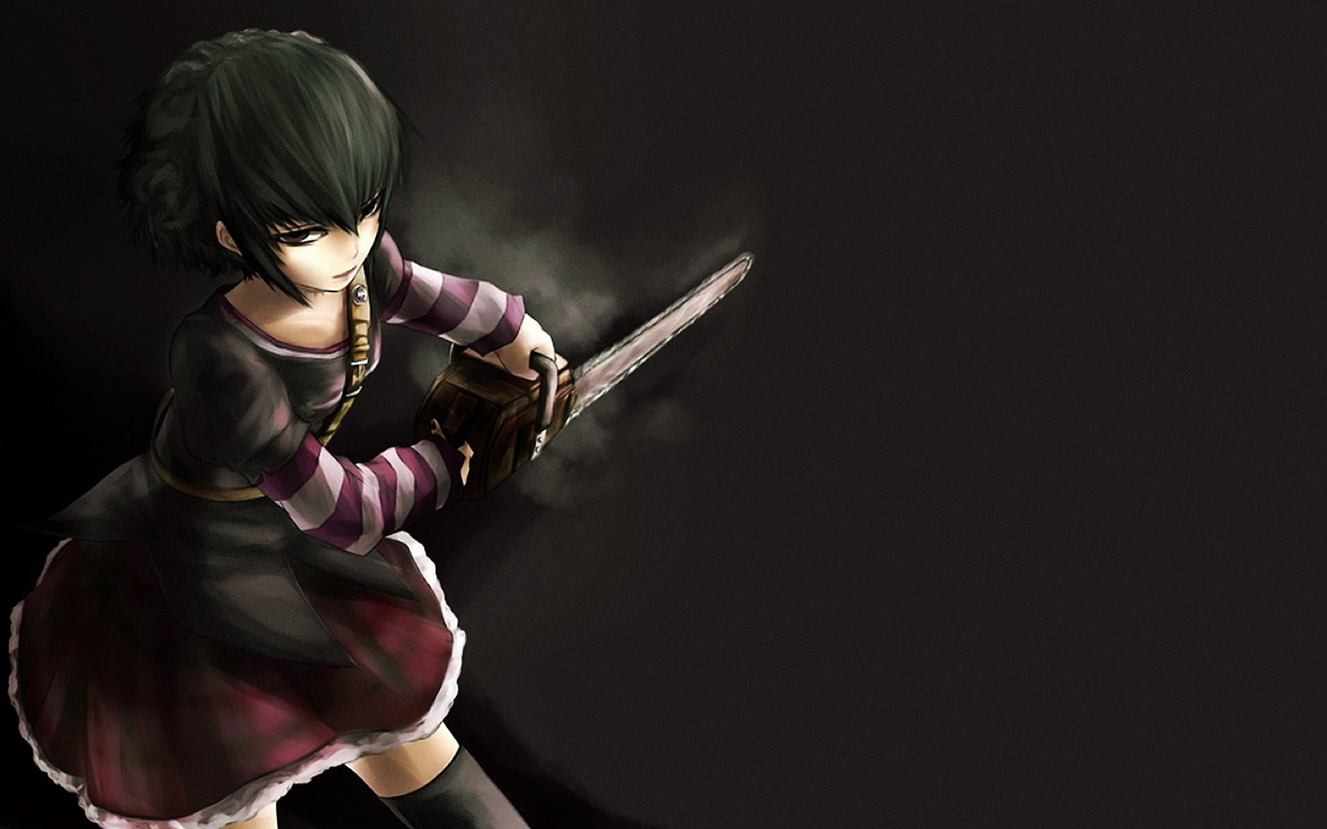 aggression, gun, 1080P, adult, copy space, sword, weapon, studio shot, anime girls, protection, hairstyle, sport, black background, security, Sawyer the Cleaner, HD Wallpaper