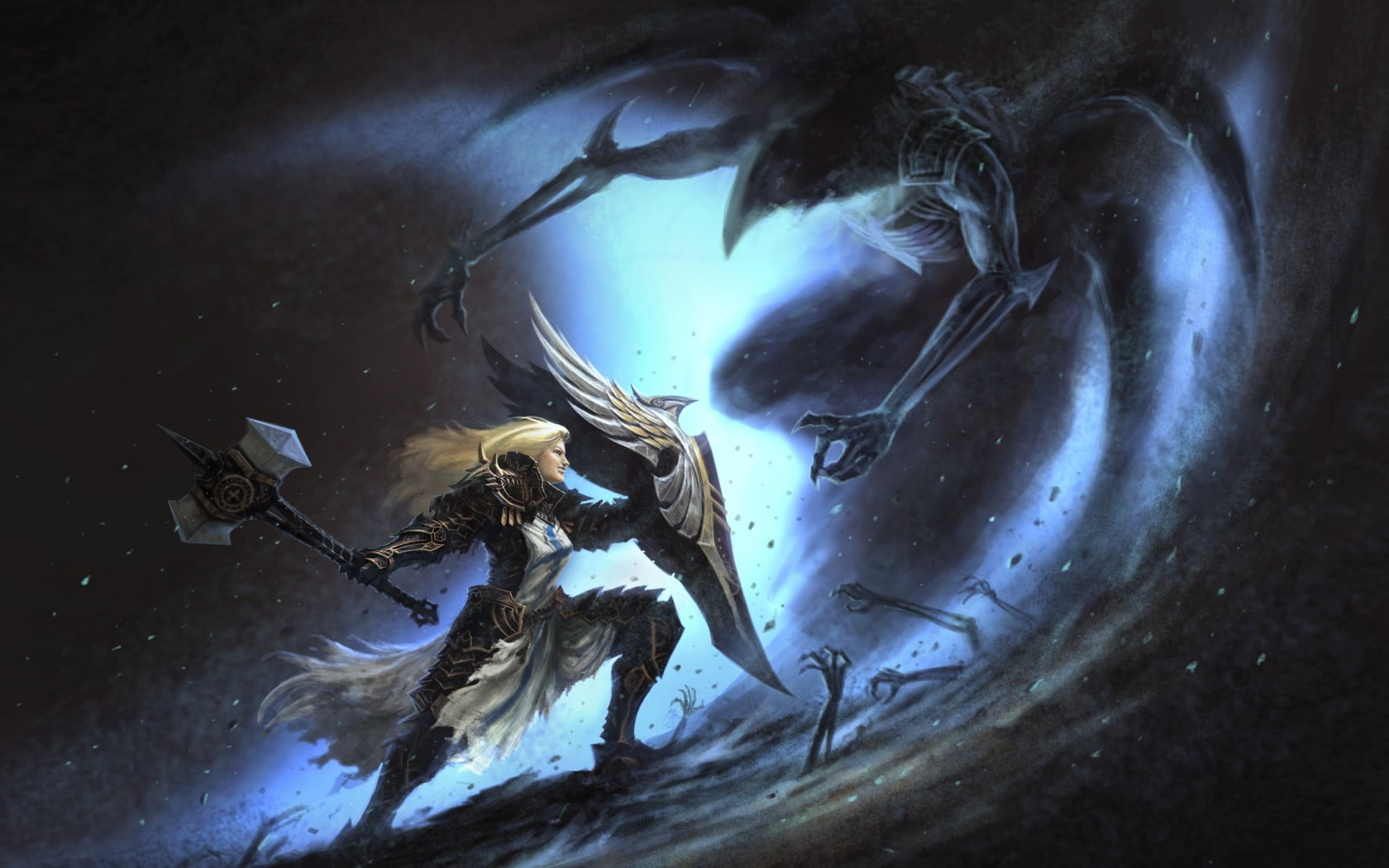 no people, Diablo III, undersea, human skeleton, warrior, indoors, fantasy art, Diablo, horror, marine, fantasy girl, underwater, water, close-up, fear, HD Wallpaper