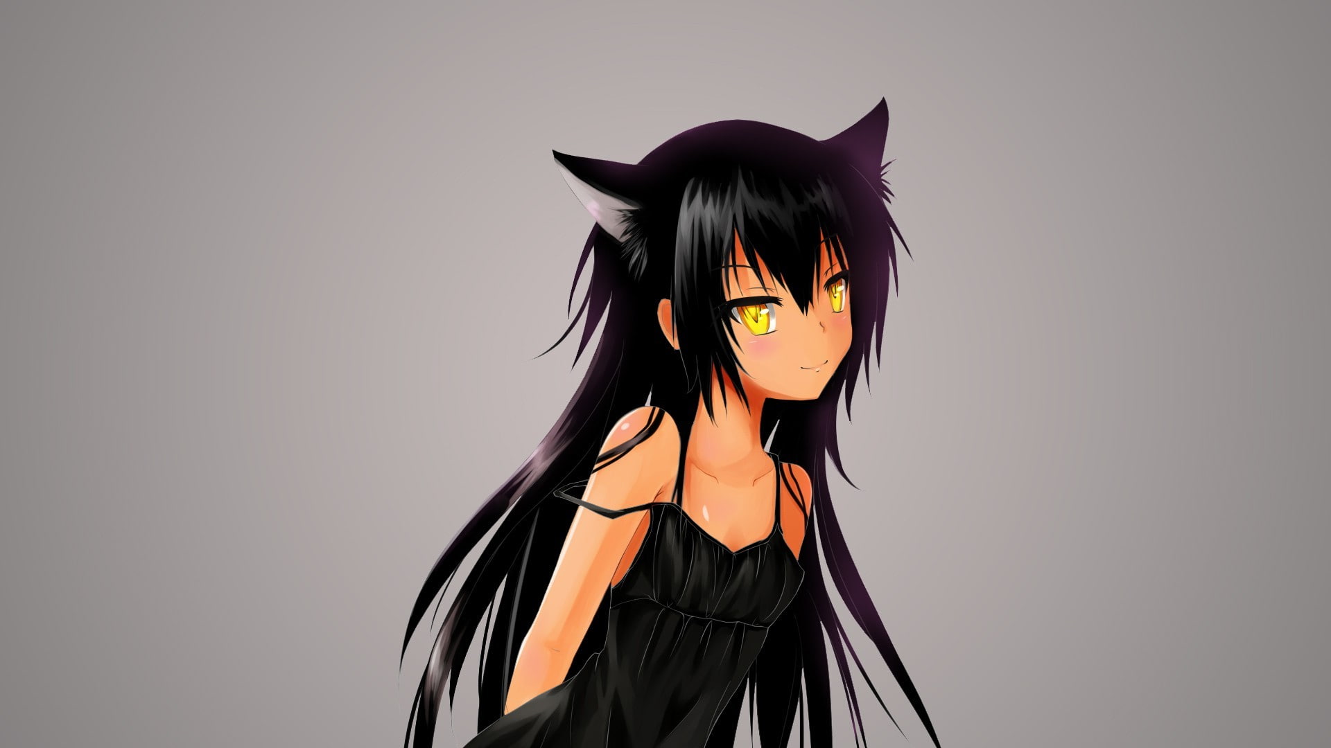 front view, gray, fashion, hairstyle, young women, witch, studio shot, Master Nemesis, Simple Background, black color, portrait, 1080P, To Love ru, gray background, HD Wallpaper