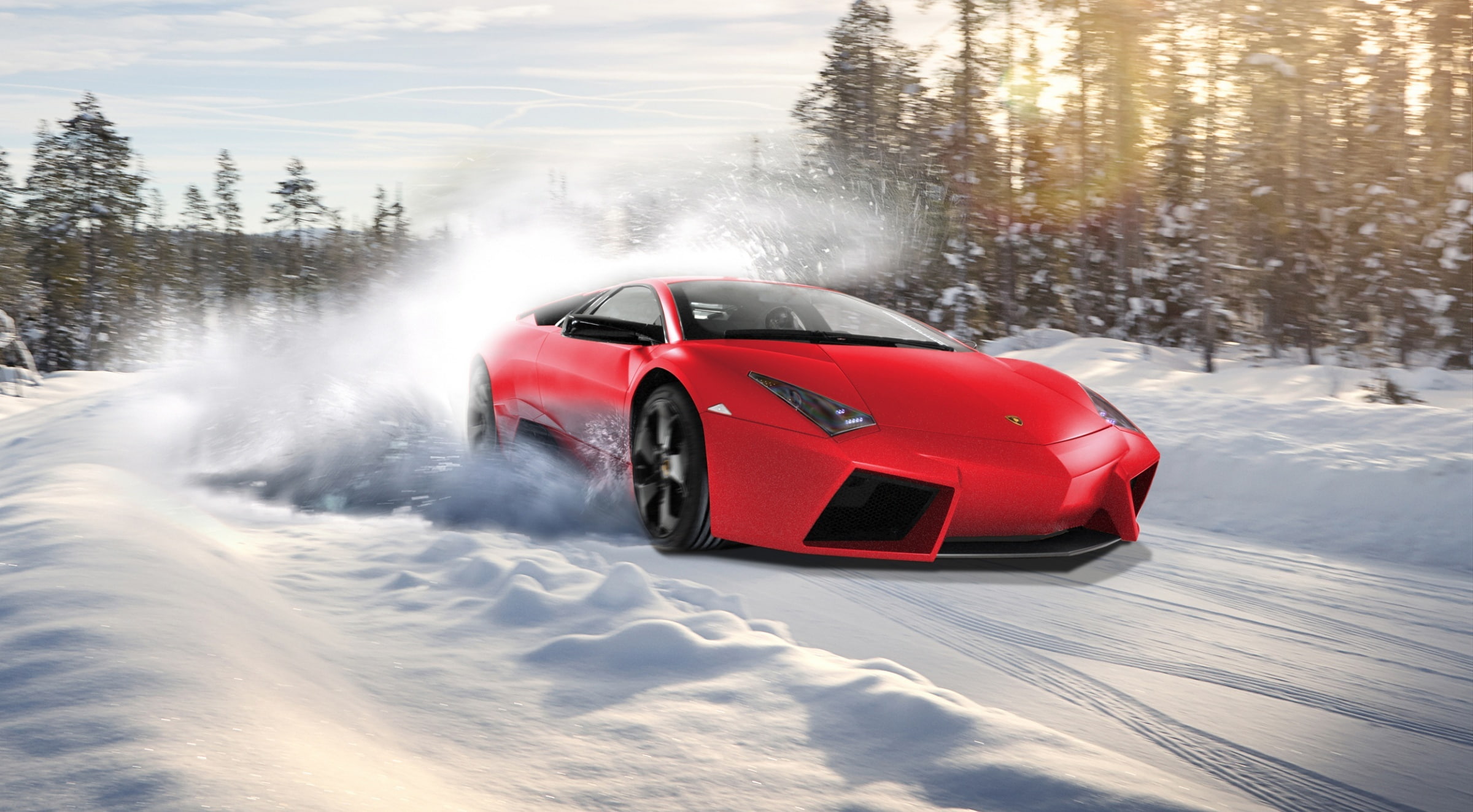 water, plant, Drifting, red car, sports car, red, motor vehicle, nature, car, beauty in nature, Cars, speed, coupe, tree, Winter, mode of transportation, HD Wallpaper