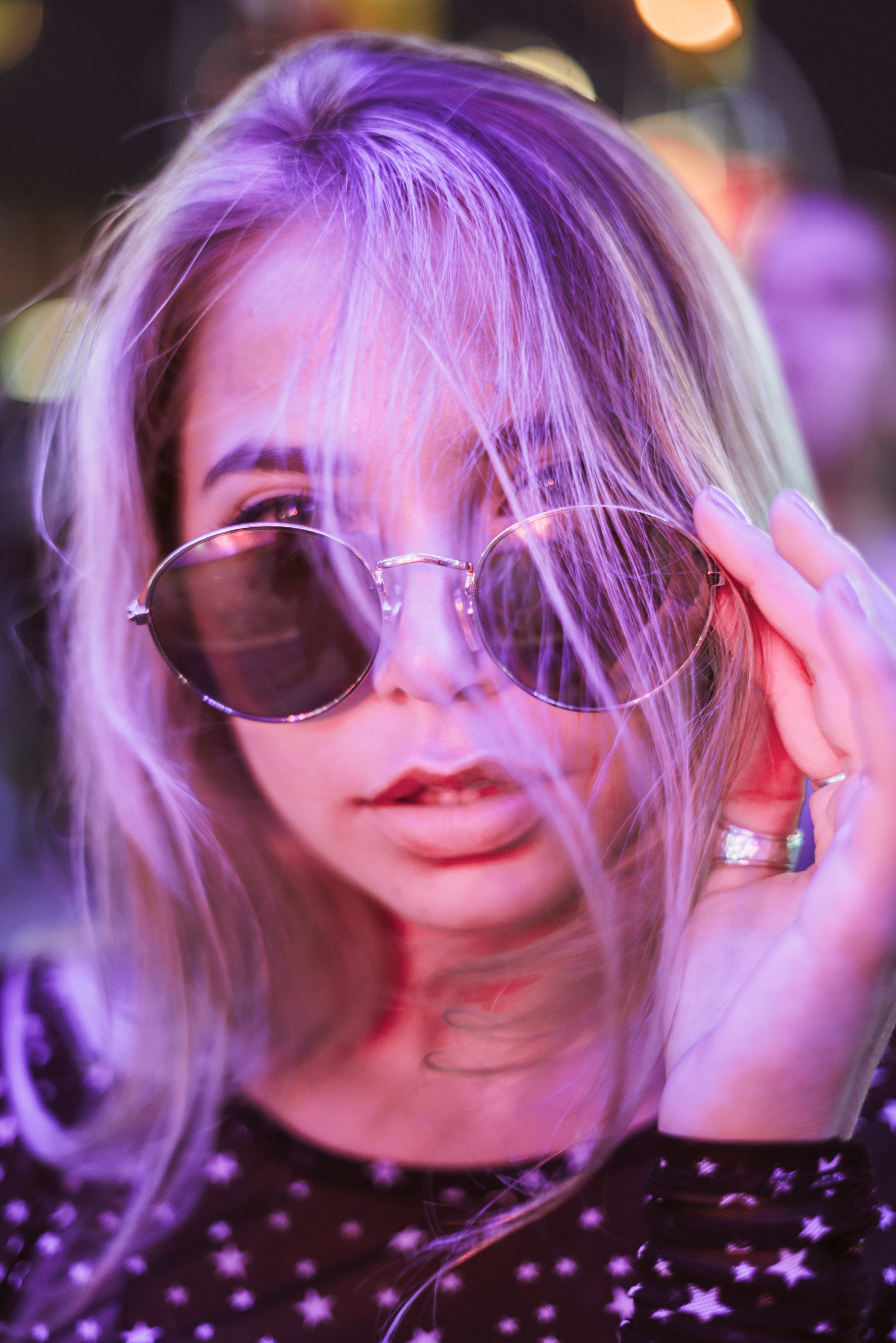 headshot, beautiful woman, hairstyle, one person, photo, modeling, leisure activity, Fashion, dyed hair, 4K, Glasses, hair, event, young adult, sunglasses, Phone HD Wallpaper