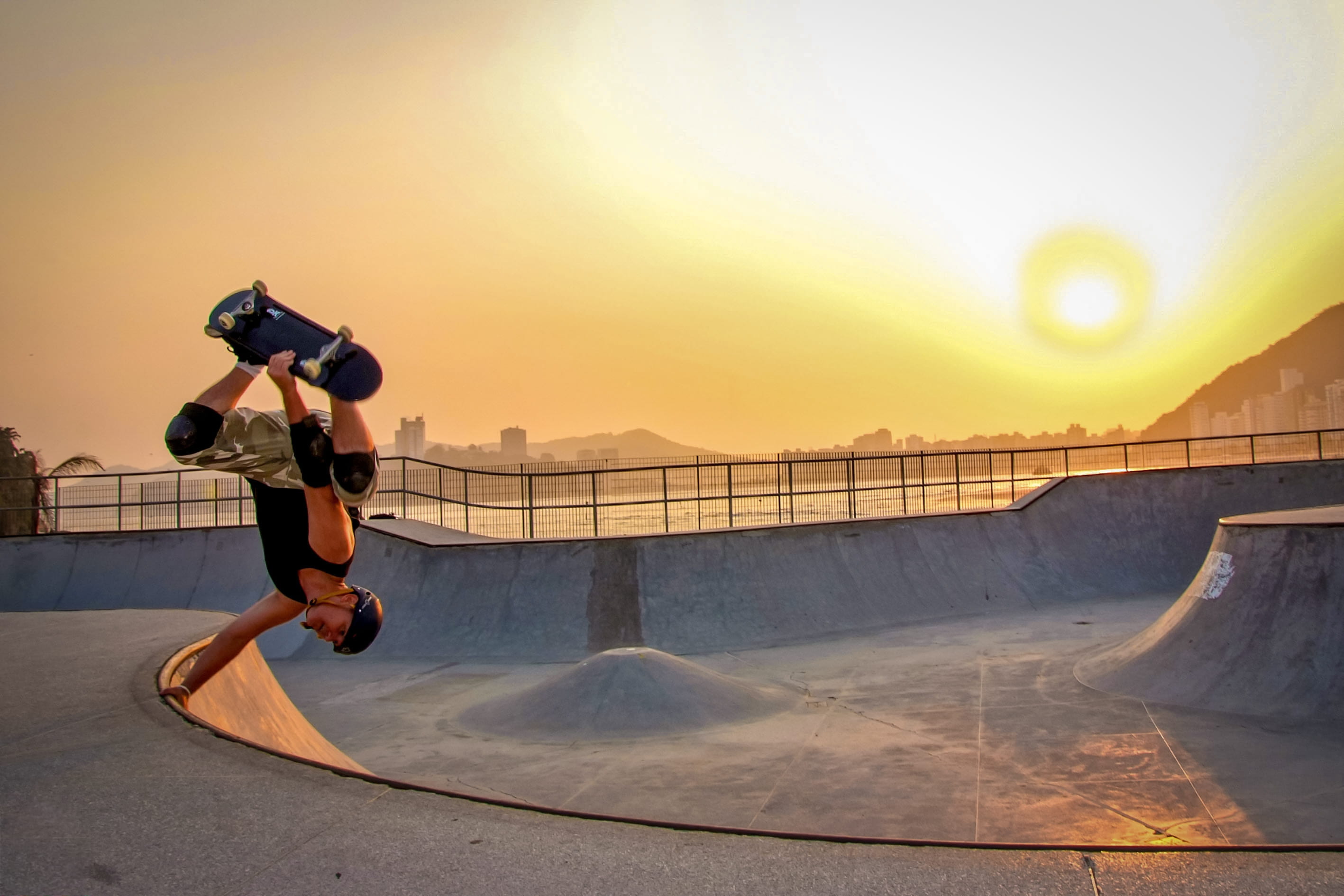 outdoors, sunlight, mid-air, sun, sports equipment, sunrise, full length, leisure activity, 2K, top, dawn, skill, sunset, wearing, stunt, lifestyles, dusk, HD Wallpaper