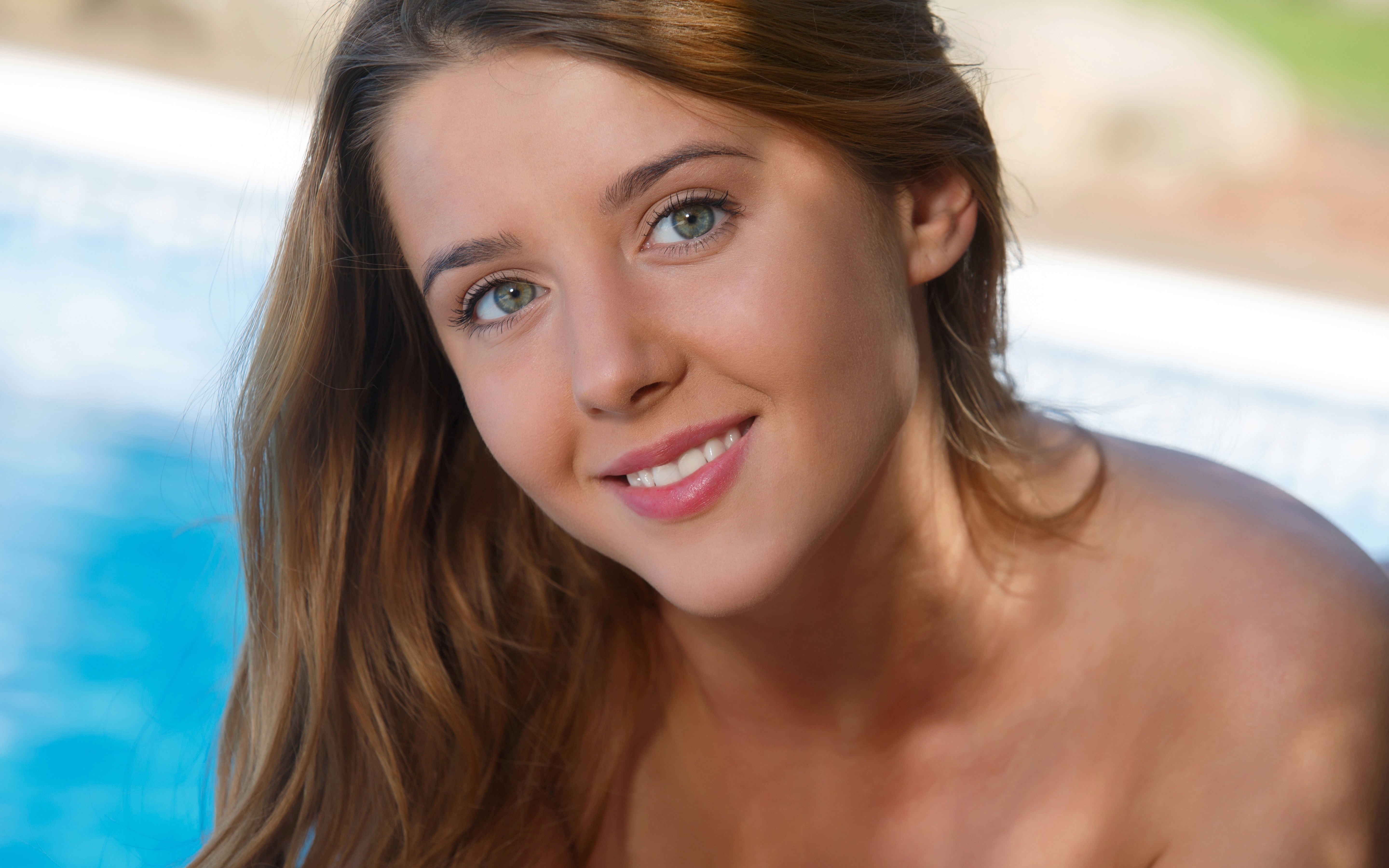 brunette, portrait, smiling, beauty, pink, Sybil A, women, one person, happiness, emotion, headshot, focus on foreground, beautiful woman, hair, looking at camera, HD Wallpaper