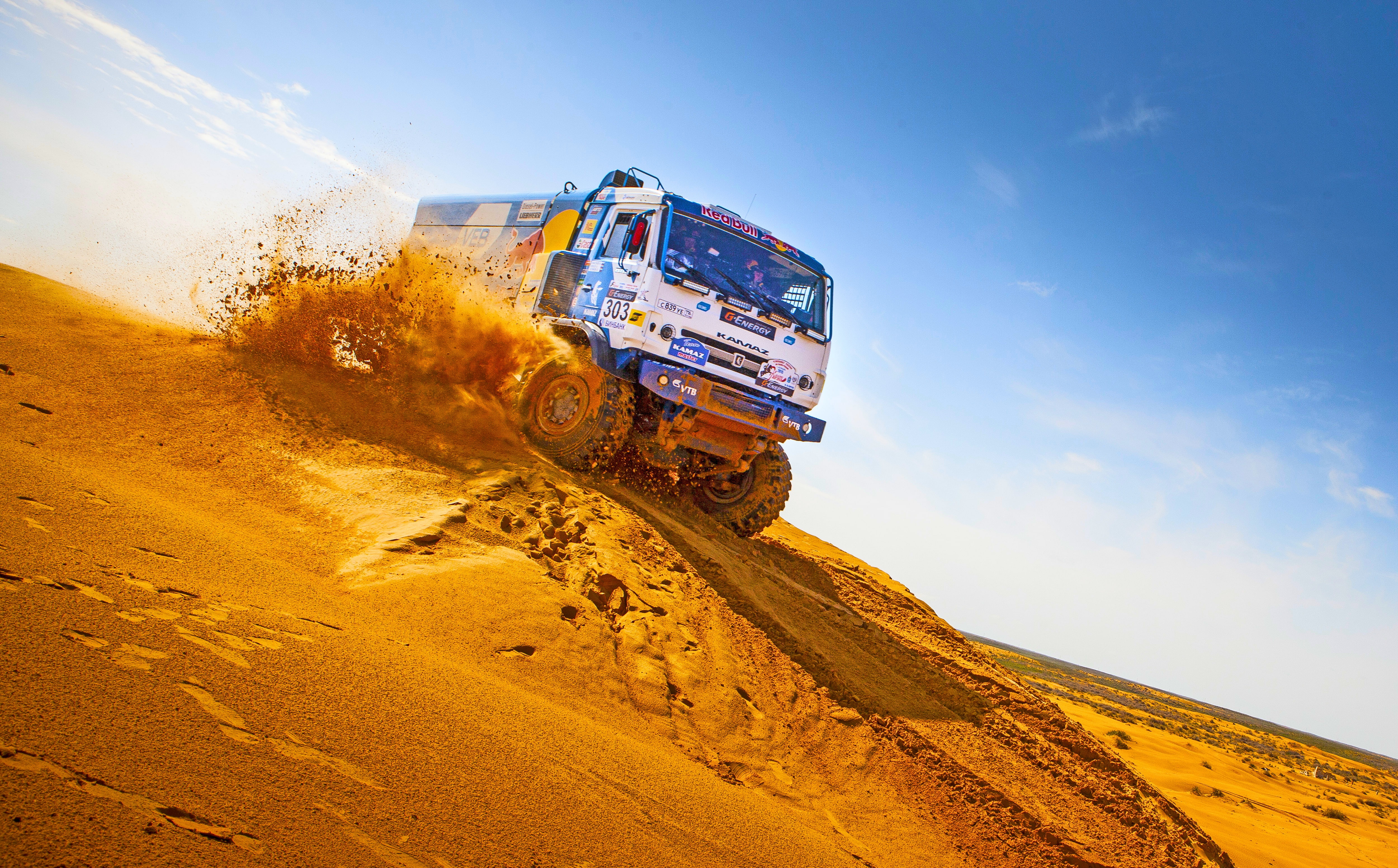 Truck, racing, 4K, Kamaz, vehicle, Rally, dirt, sand, HD Wallpaper