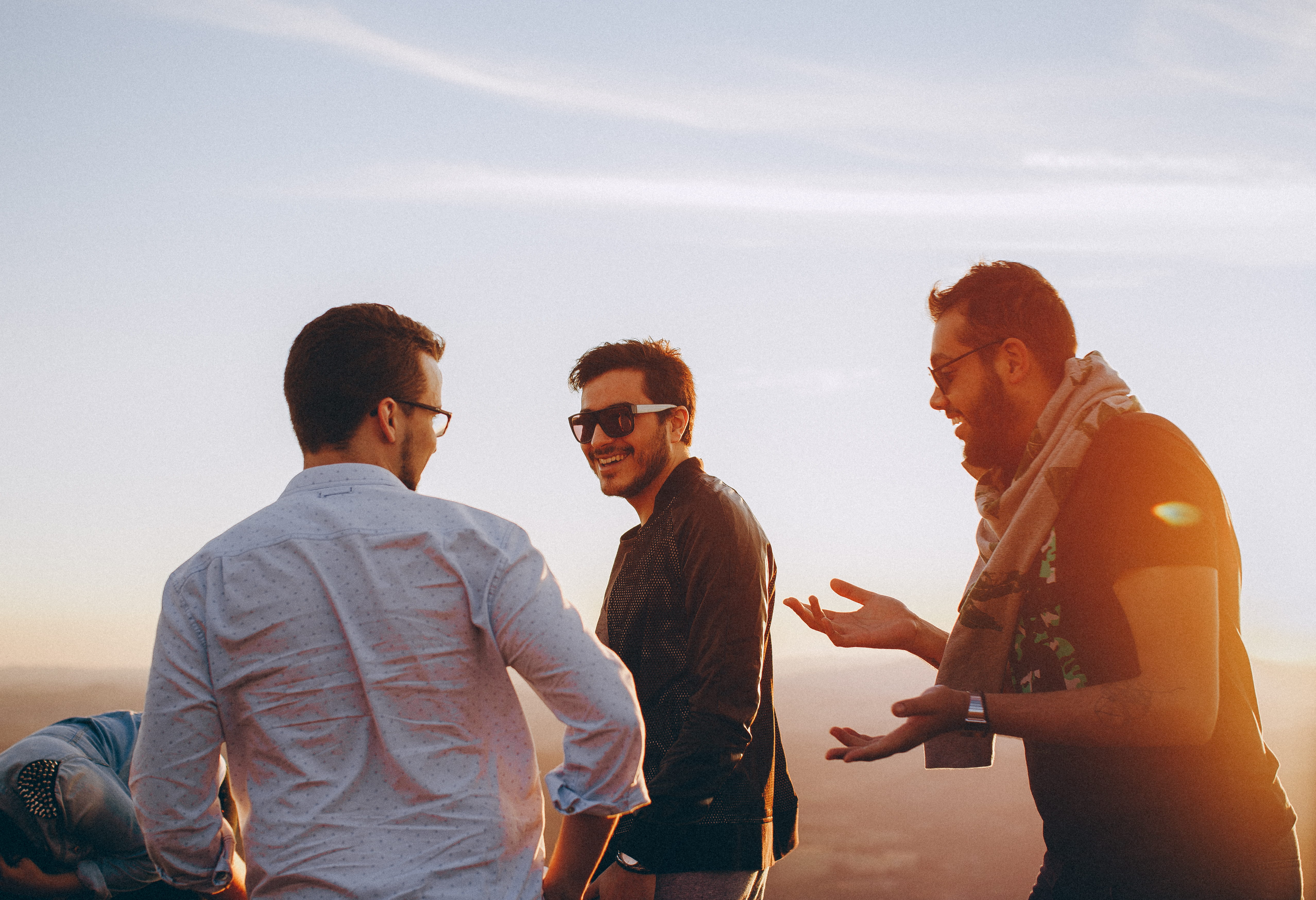 happy, casual, group of people, friends, smile, outdoors, sunset, backlit, together, sunglasses, waist up, facial expression, adults, mid adult, enjoyment, HD Wallpaper
