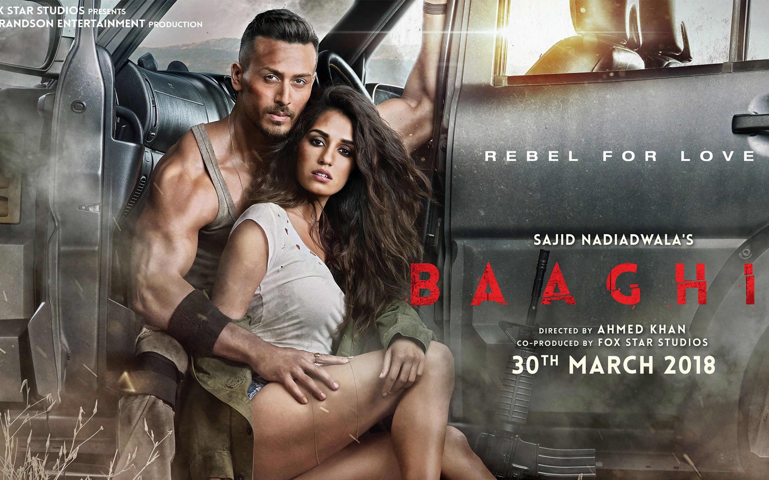 young men, young adult, beauty, baaghi, people, poster, 2K, communication, women, looking at camera, heterosexual couple, text, adult, beautiful woman, HD Wallpaper