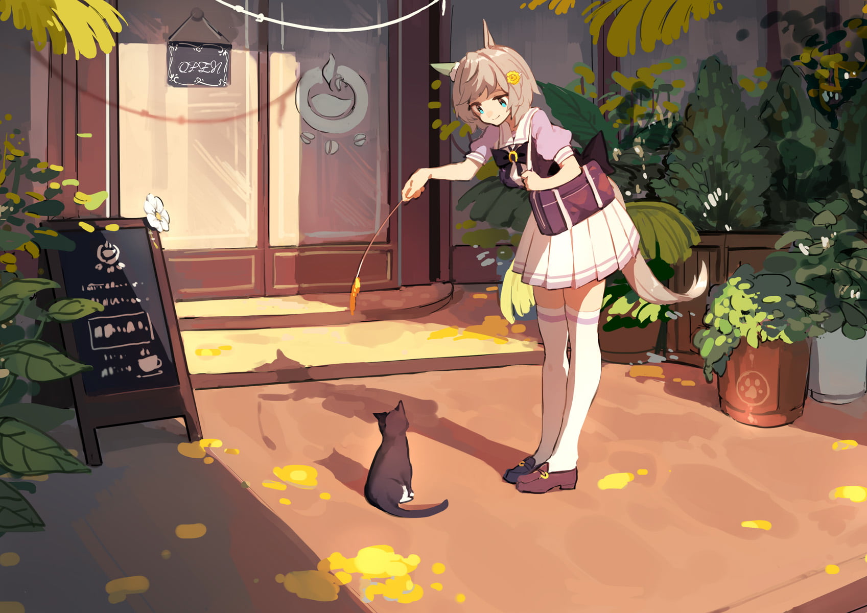 short hair, fantasy girl, Uma Musume Pretty Derby, anime girls, Seiun Sky (Uma Musume), school uniform, animal ears, cats, 720P, grey hair, HD Wallpaper