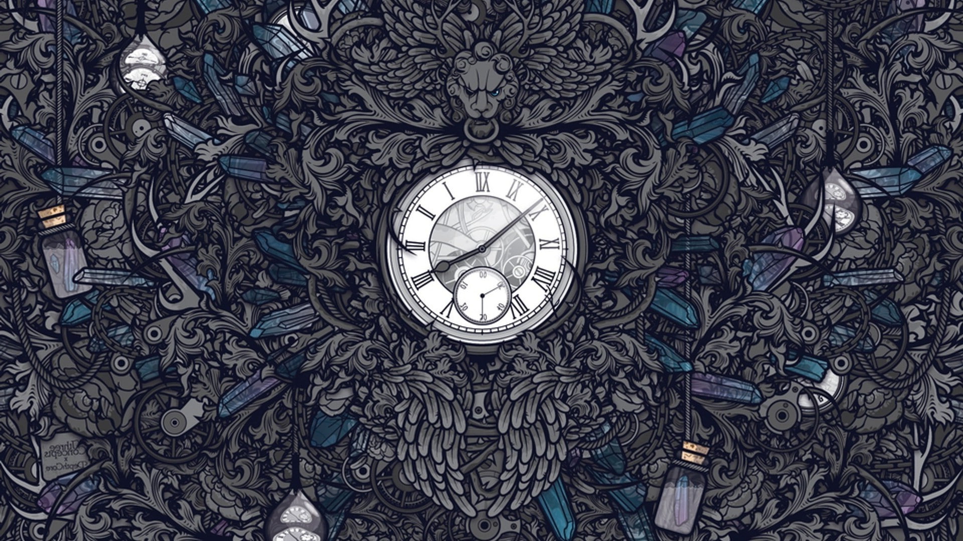 close-up, Jared Nickerson, minute hand, Gothic, clock, artwork, digital art, Clocks, circle, time, full frame, architecture, shape, indoors, day, clock face, HD Wallpaper