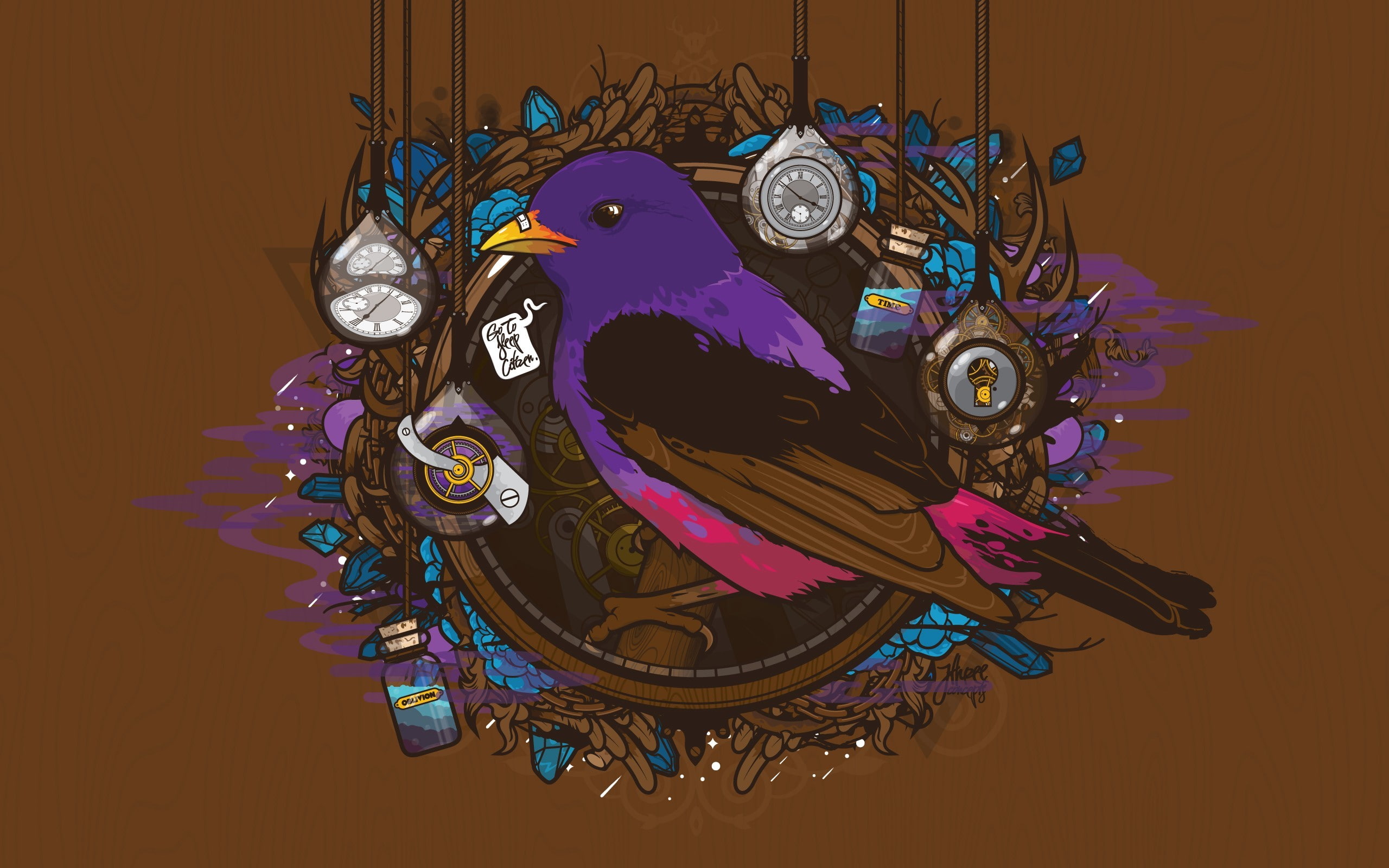 clocks, jared, 2K, artwork, jared nickerson, nickerson, birds, HD Wallpaper