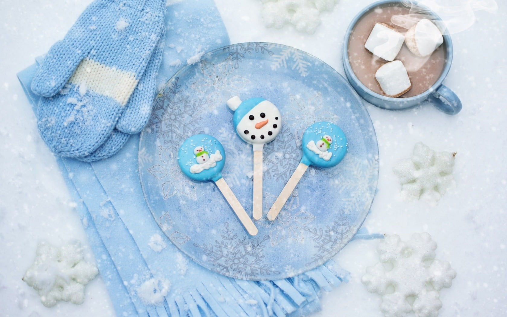 white, blue, winter, Enjoy!, cup, 720P, coffe, glove, sweet, lollipop, hot, chocolate, iarna, HD Wallpaper