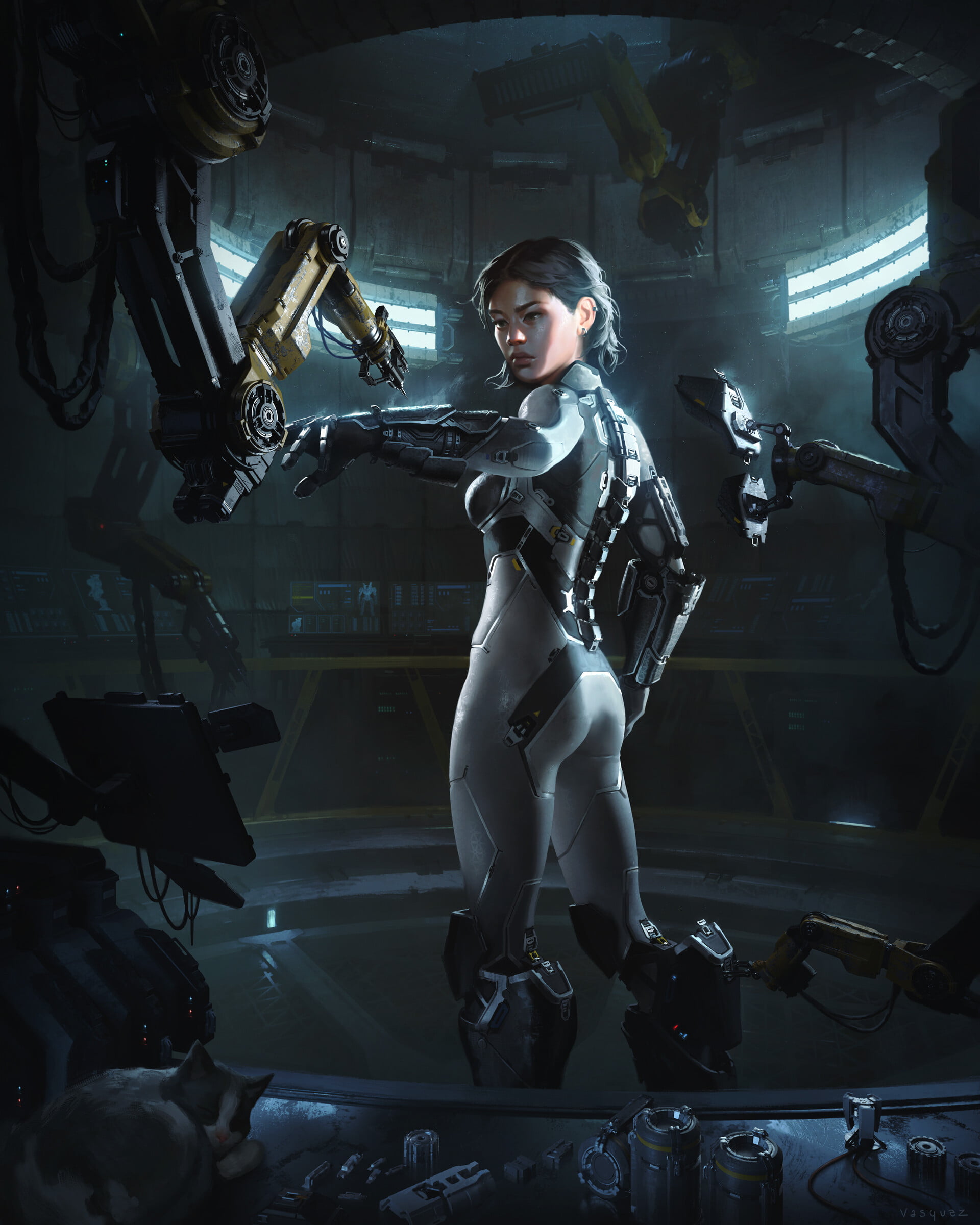artwork, Cristian Alberto Vasquez, science fiction women, 1080P, cyborg, science fiction, digital art, Phone HD Wallpaper