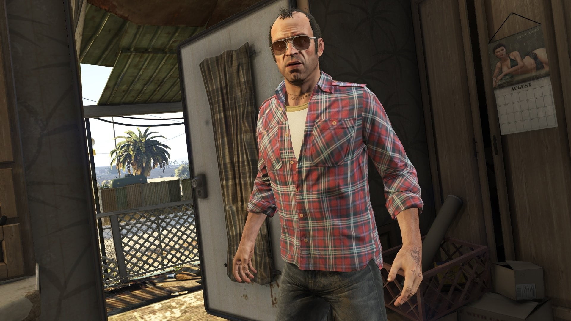 portrait, lifestyles, 1080P, looking at camera, facial hair, real people, indoors, video games, three quarter length, males, s, casual clothing, Grand Theft Auto V, HD Wallpaper