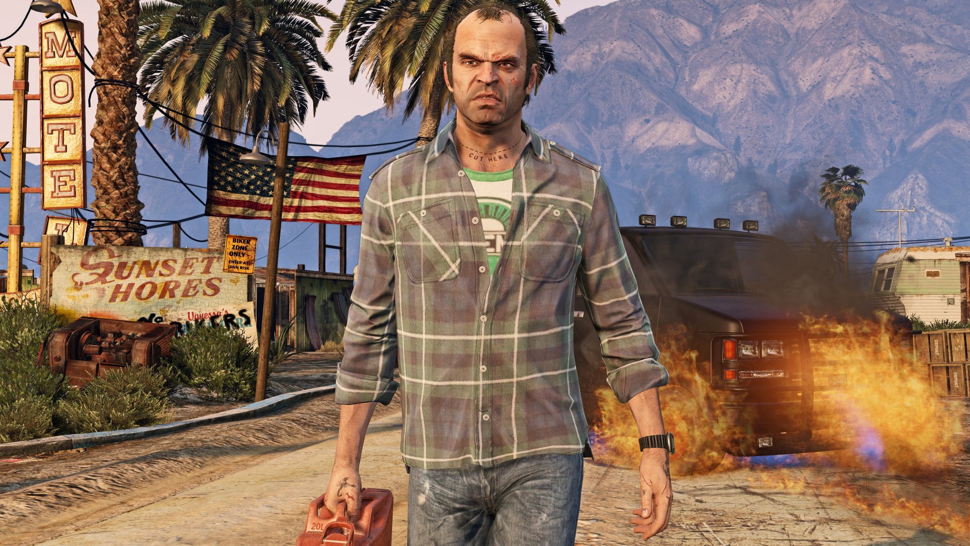 Grand Theft Auto, one person, front view, portrait, adult, clothing, real people, 1080P, Grand Theft Auto V, young adult, casual clothing, outdoors, sign, HD Wallpaper