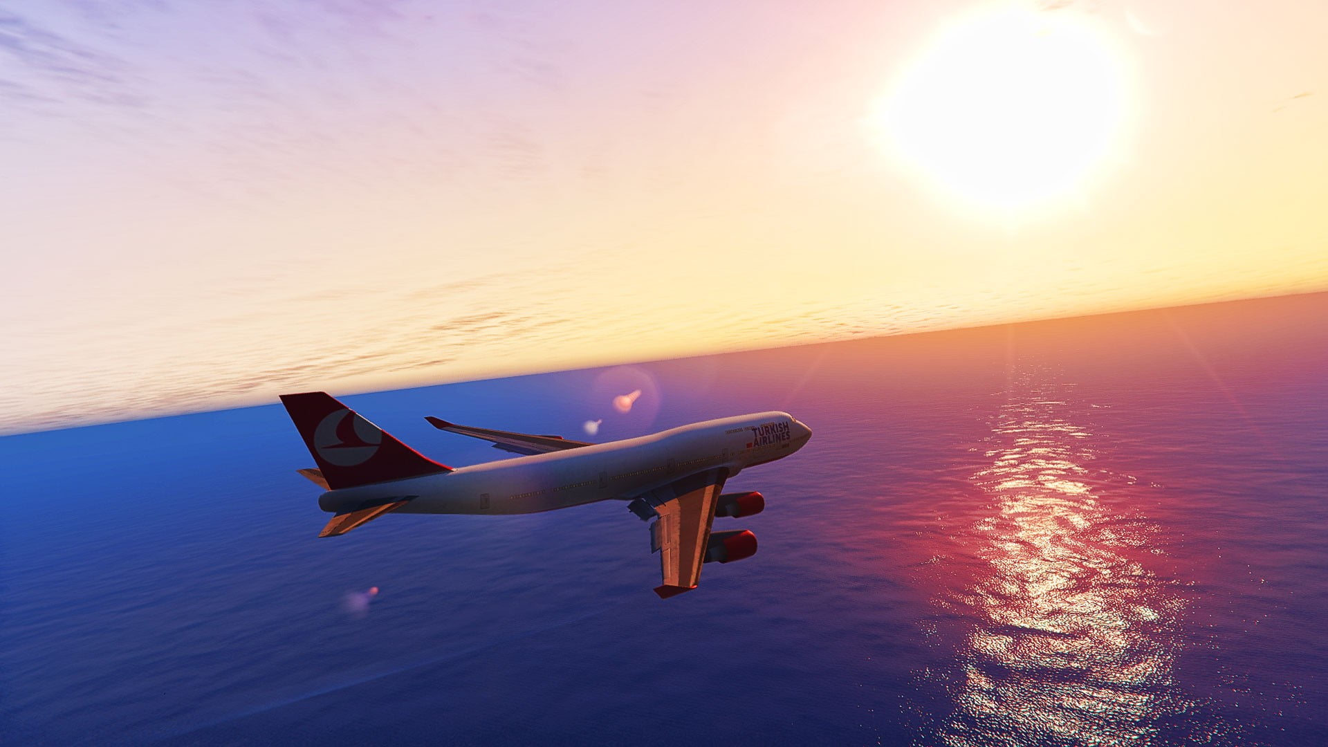 travel, horizon over water, sky, no people, transportation, cloud - sky, air vehicle, sunlight, PC gaming, aircraft, reflection, airplane, 1080P, tranquility, HD Wallpaper