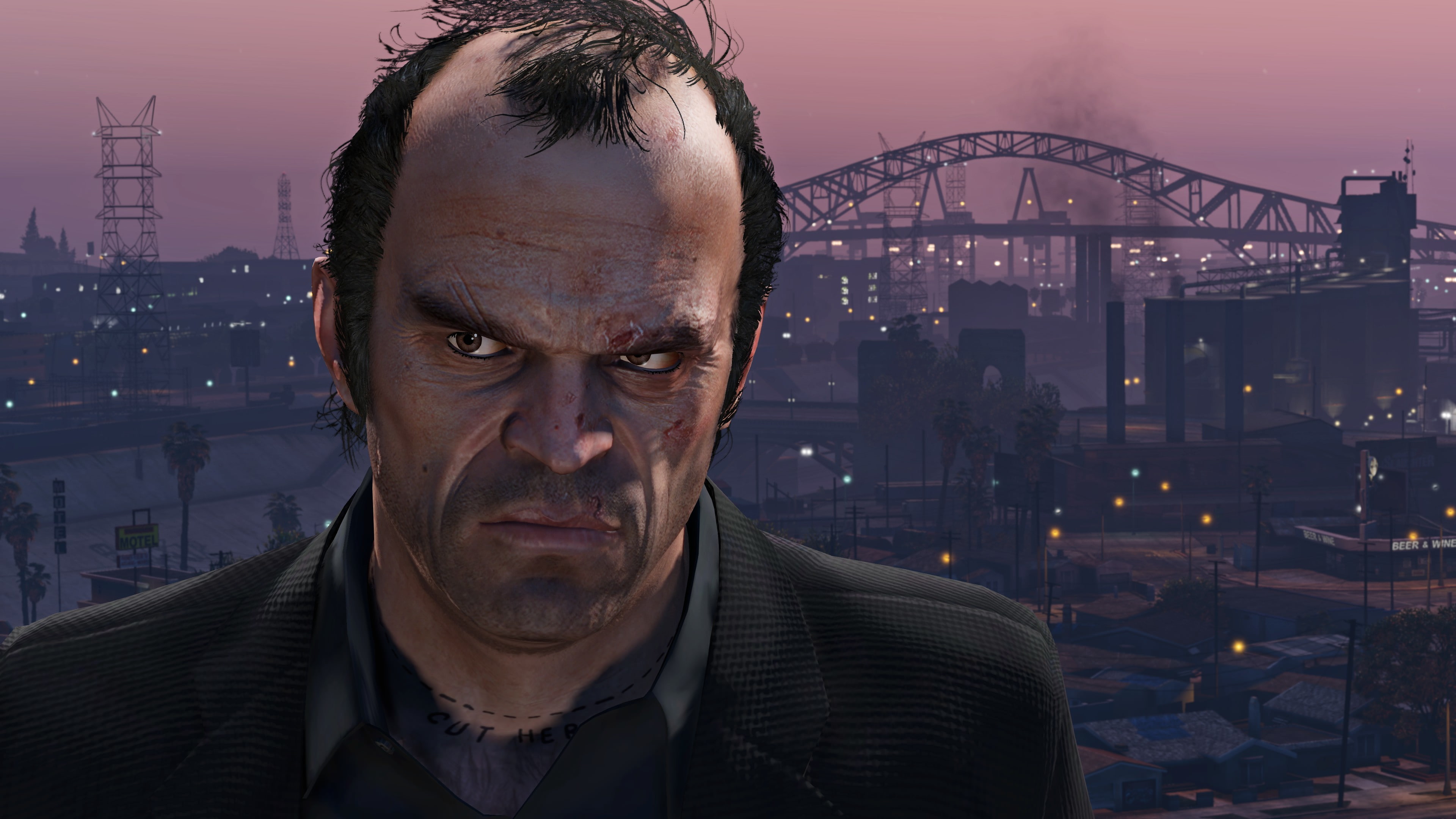 adult, headshot, men, architecture, black, sky, Trevor, building, mid adult, cityscape, GTA V, City, The Saints, portrait, one person, building exterior, HD Wallpaper