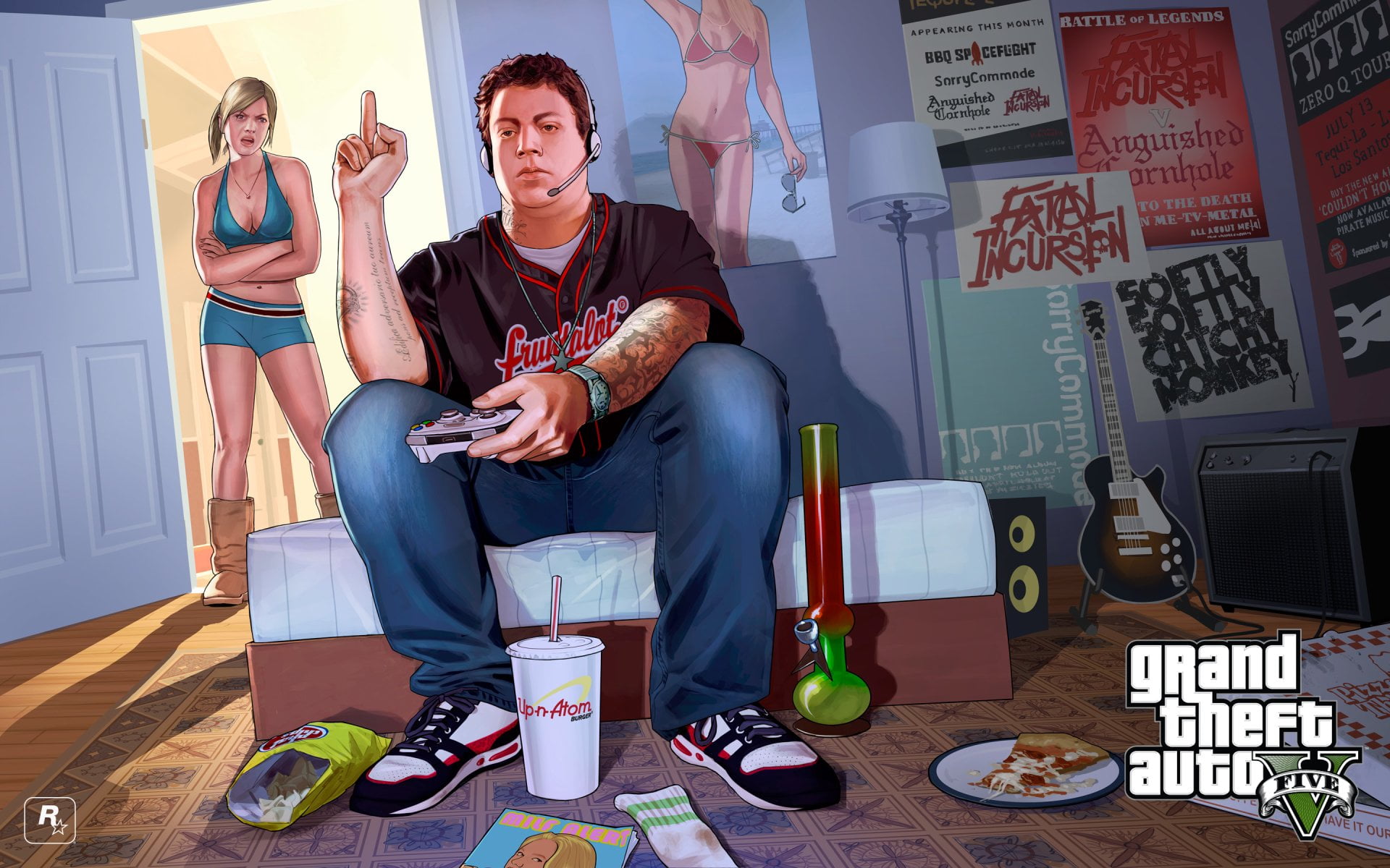 males, young men, Shorts, couple - relationship, Food, Sitting, grand, casual clothing, theft, Grand Theft Auto V, emotion, men, adult, Jimmy De Santa, HD Wallpaper