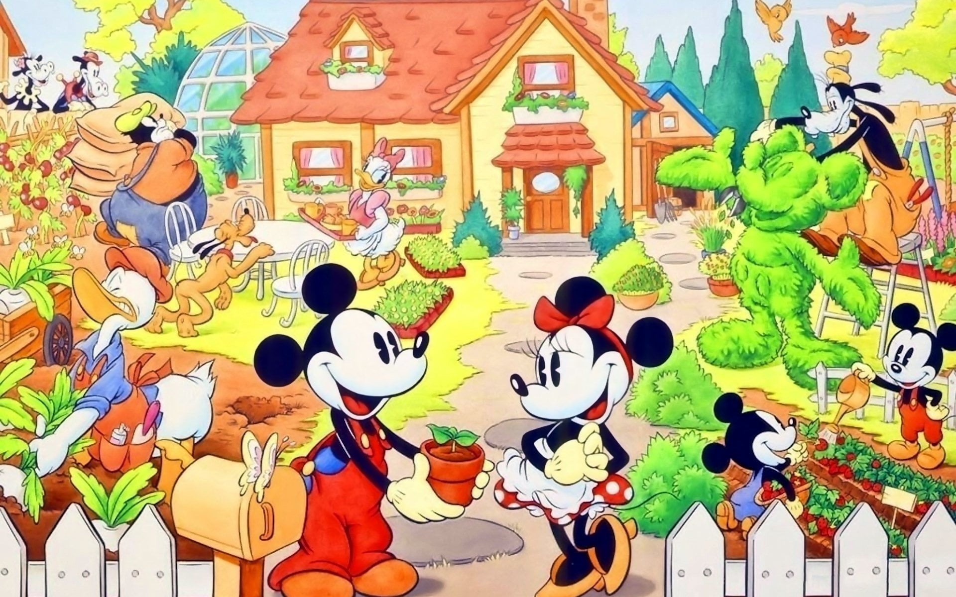 1080P, art, city, amusement park ride, animal, architecture, mickey, illustration, built structure, group of people, human representation, leisure activity, HD Wallpaper