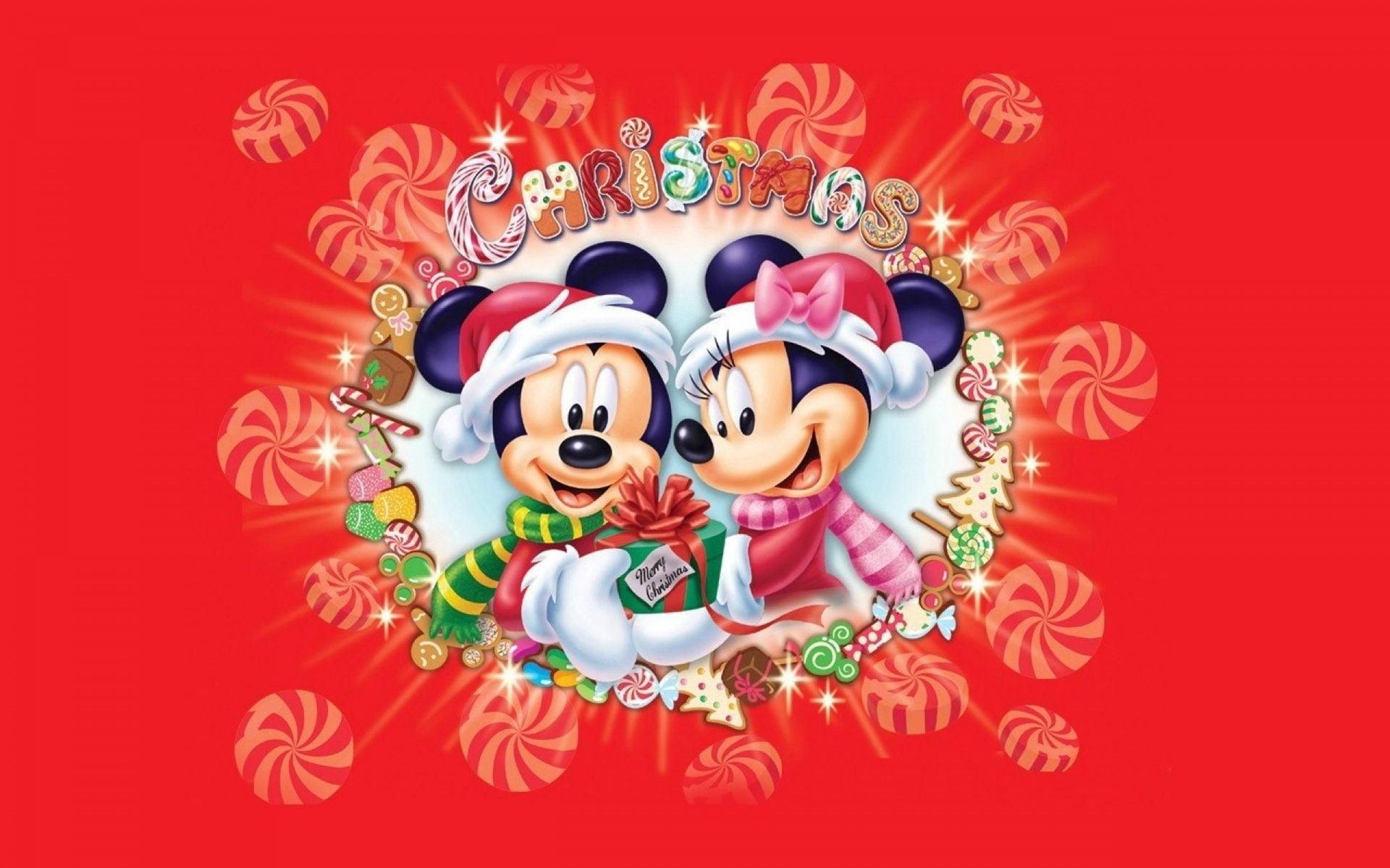 Christmas, Mickey Mouse, 1080P, Holiday, Disney, Minnie Mouse, Red, Sweets, HD Wallpaper