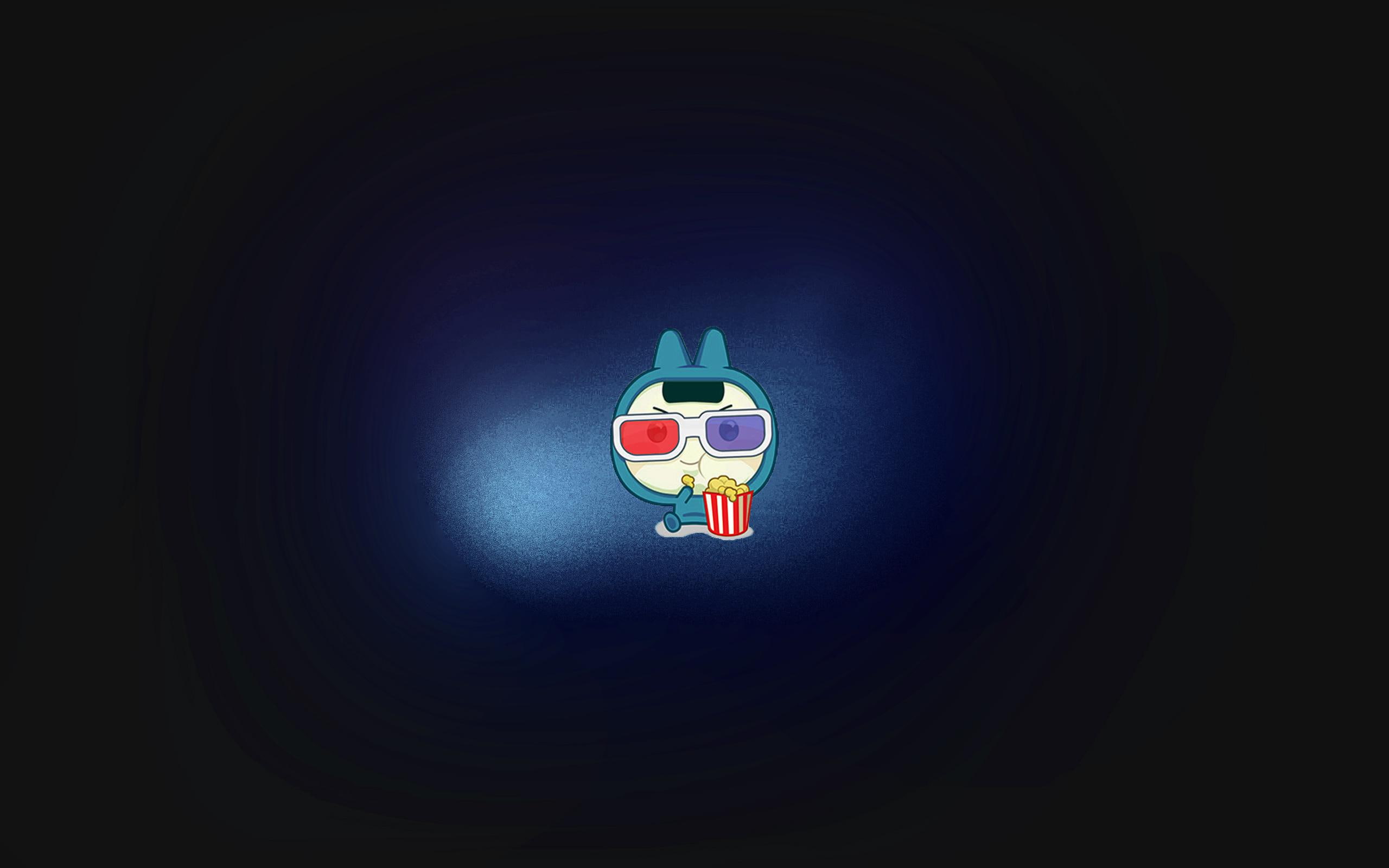 movie, box, 2K, blue, popcorn, glasses, suit, man, character, drawing, holding, fries, HD Wallpaper