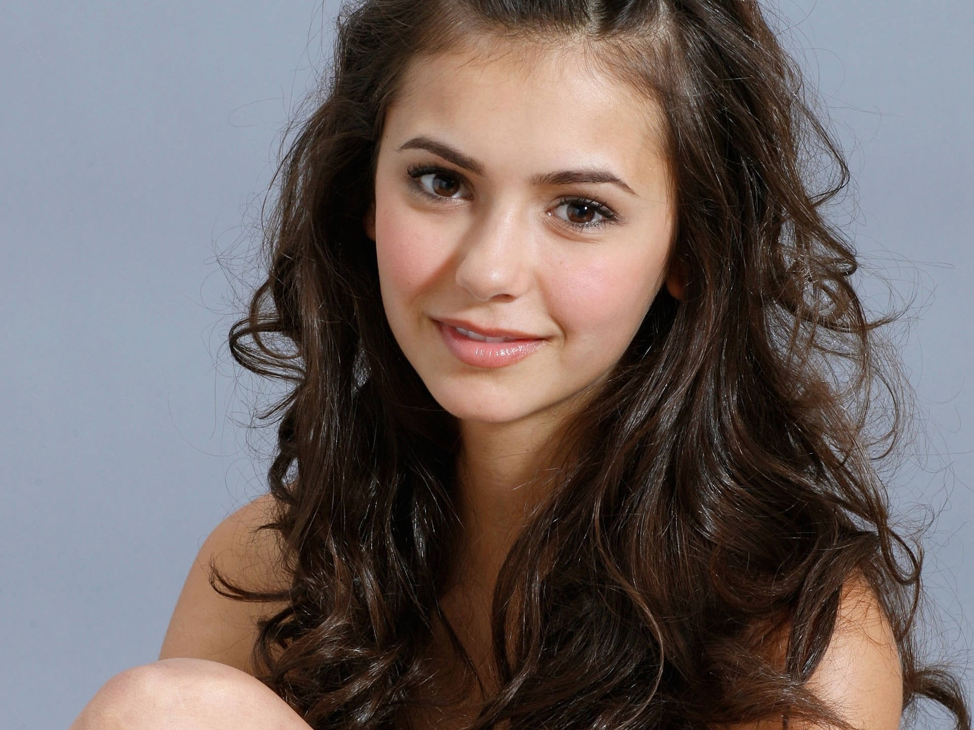 hair, actress, indoors, women, human hair, beauty, face, body part, brown hair, beautiful woman, Nina Dobrev, studio shot, adult, front view, 1080P, looking at camera, HD Wallpaper